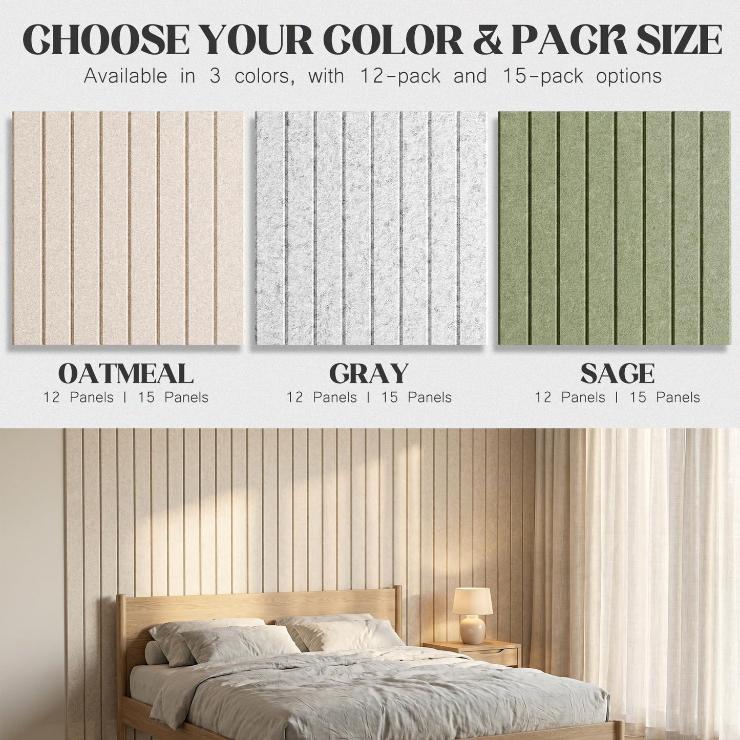 59 x 36 Felt Bulletin Board Tiles - 15 Pack 150g High-Density Sound Absorbing Panels, Slat Wall Cork Board Alternative for Office & Home, Includes 30 Pushpins & 75 Adhesive Tabs, Oatmeal