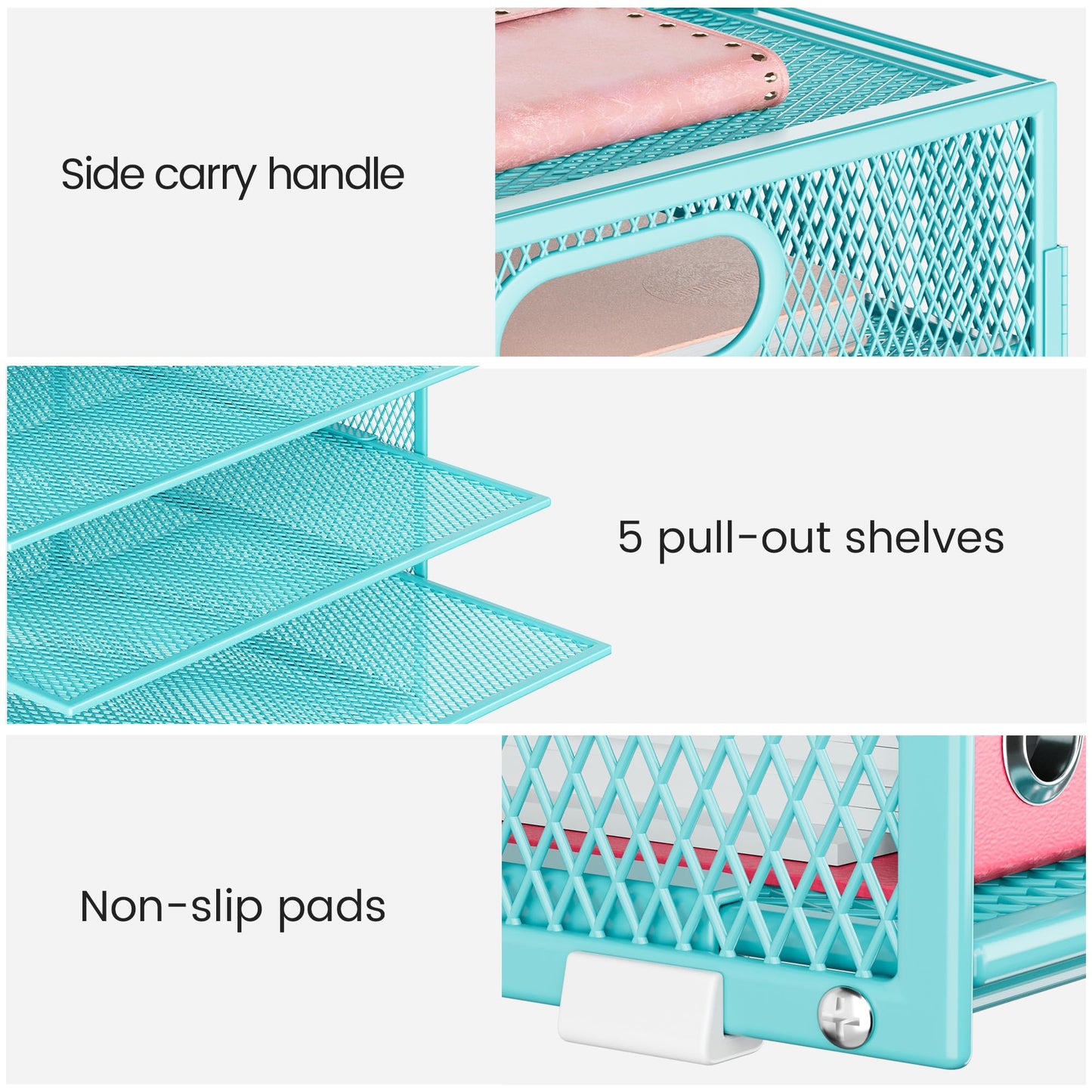 Lavatino 2 Pack 8-Tier Office Desk File Organizer, Letter Tray Paper Organizer with Handle, Including 5 Adjustable Slide Trays for Organizing Desk Workspace Accessories and Supplies (Blue Metal Mesh)