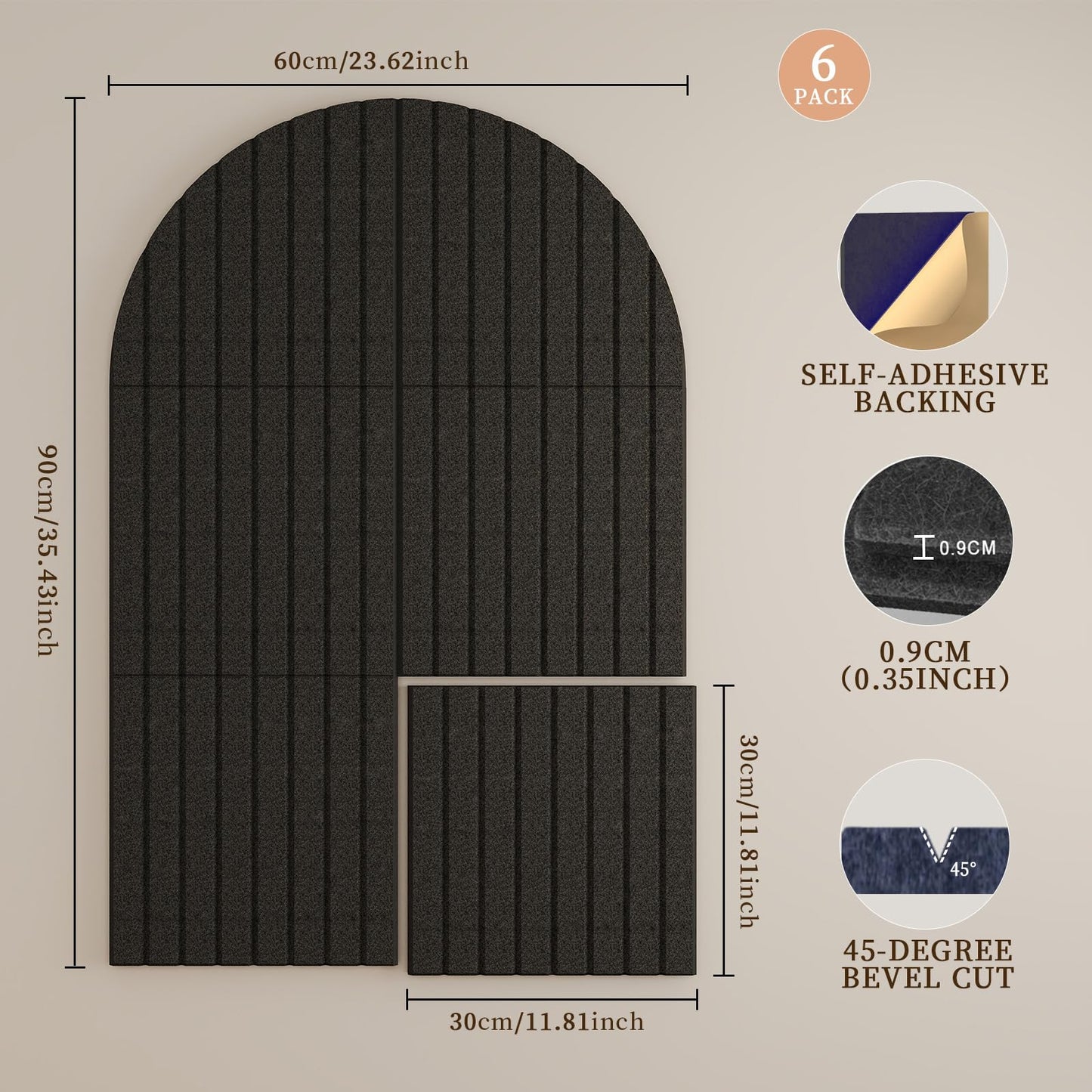 JBER Large Arched Felt Bulletin Board 36" x 24" - 6 Pack Felt Wall Tiles, Cork Board Alternative to Use in Office & Home Decor, Classroom Decor, Vision Board to Display Your Photos(Black)