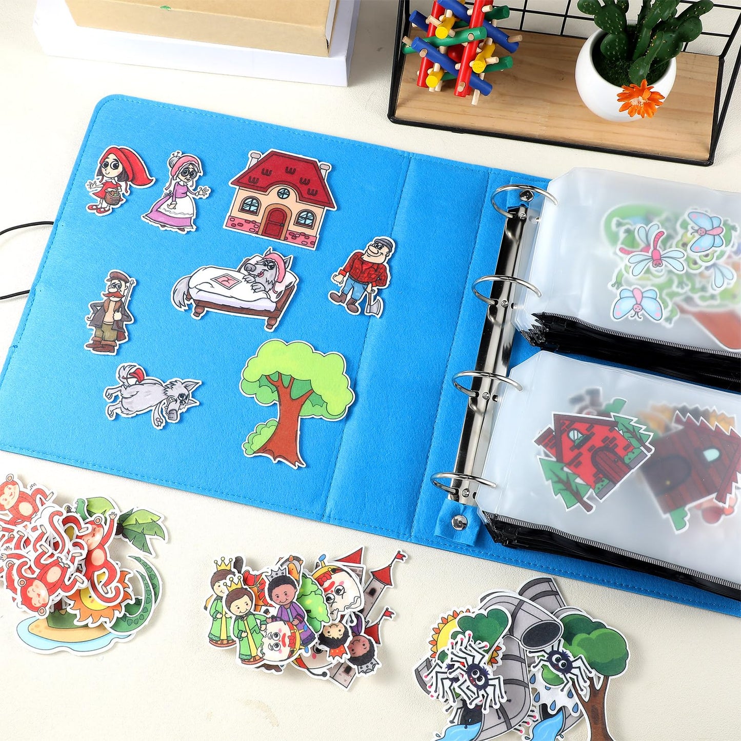 Windkream 13 Pack Felt Board Stories Pieces Set, Flannel Fairy Tale Board Stories with A Felt Pieces Storage Binder for Preschool Activities, Included Little Ducks, Little Red Riding Hood and More