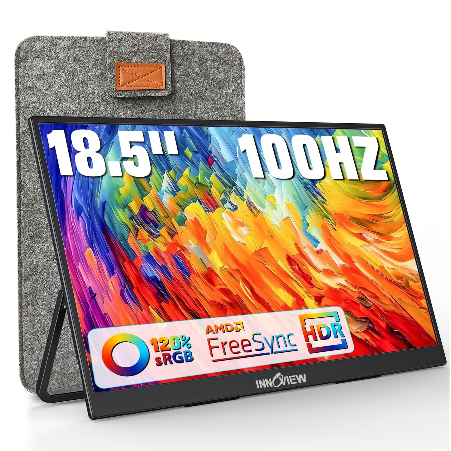 InnoView Portable Monitor 18.5 inch 100HZ 120% sRGB, 1080P FHD IPS Large Portable Monitors for Laptop USB C HDMI HDR Travel Monitor with Kickstand Mac PC Xbox PS4/5 Switch