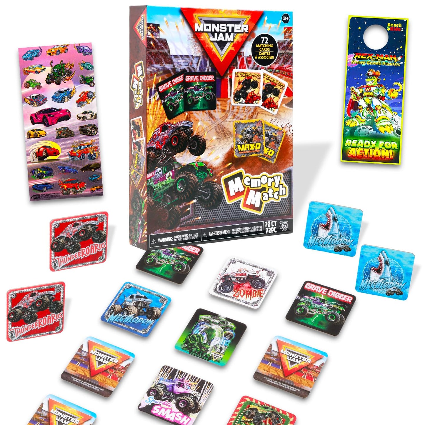 Monster Jam Memory Game Set - Educational Toy Bundle with Truck Card Matching Game Plus Stickers, More | Monster Jam Learning Toy for Boys, Kids