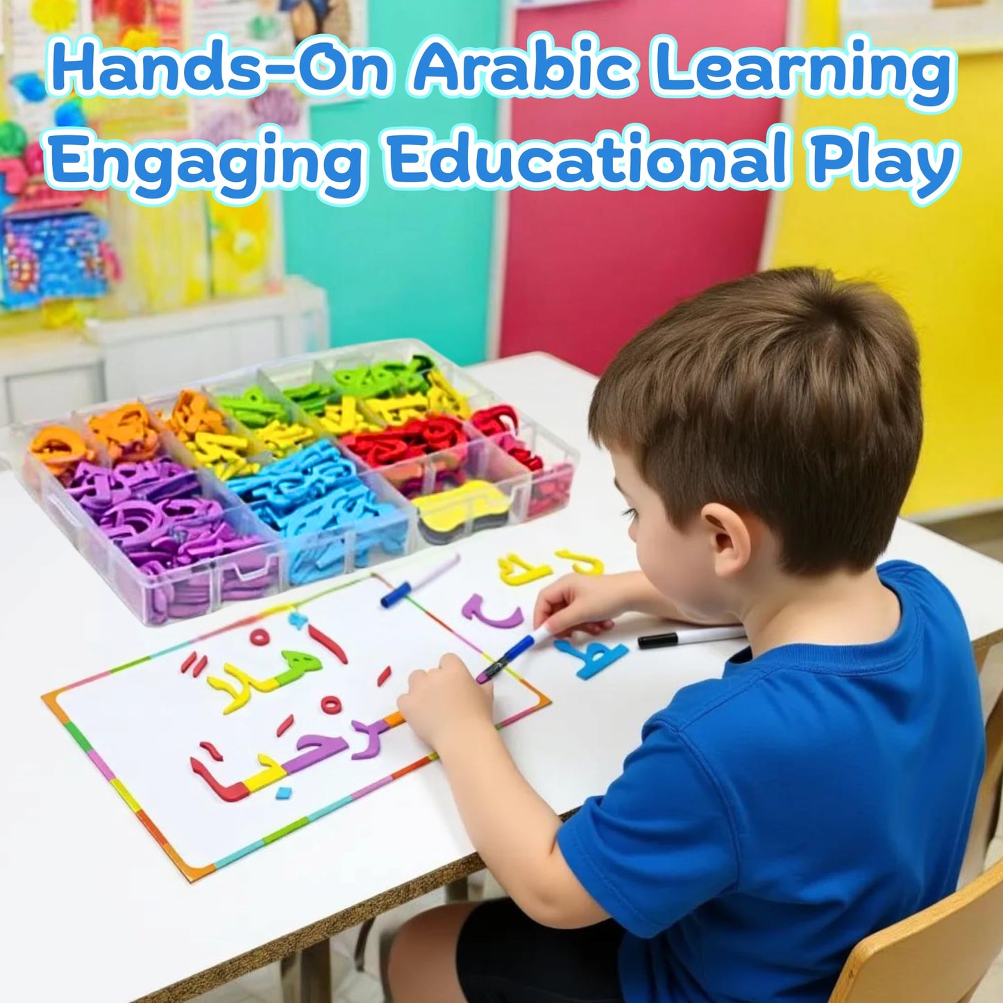 Arabic Magnetic Letters Kit – 378 Pcs Educational Alphabet Learning Set with Dry-Erase Board, Arabic Flash Cards, Markers & Eraser – Montessori Toy for Kids, Toddlers & Teachers