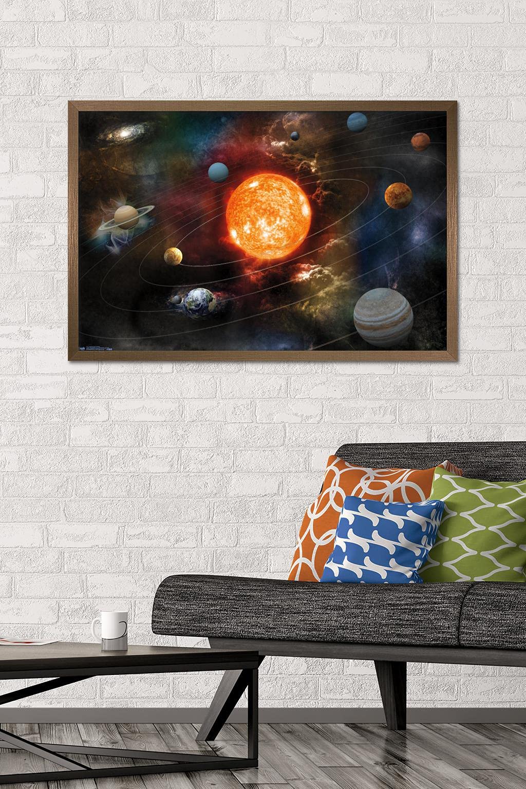 Orbiting Solar System Wall Poster, 34L" x 22.4W", Bronze Framed Version