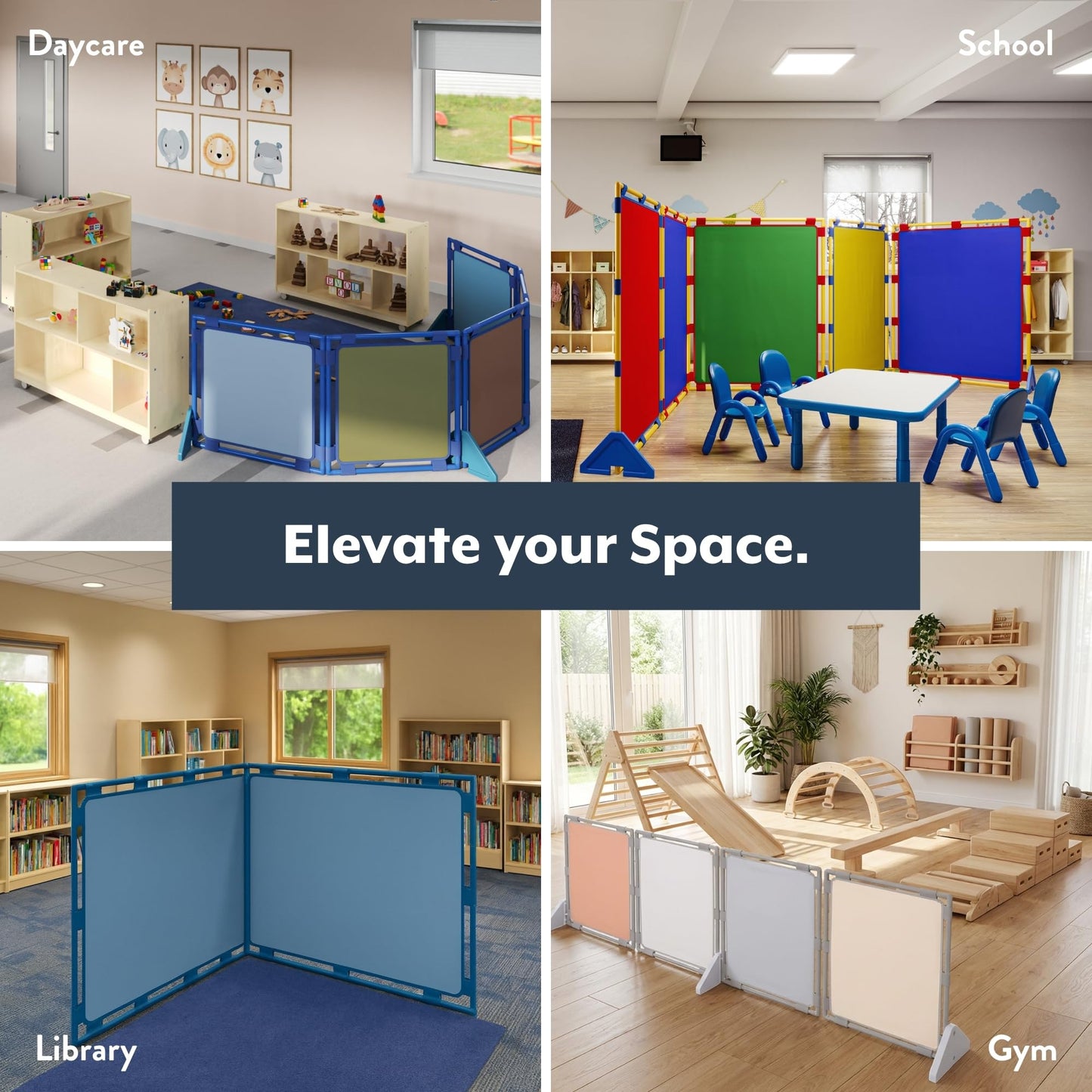 Children's Factory Big Screen PlayPanel, Kids Room Divider, Lightweight, Classroom Privacy Screen, Cantilever Feet, Plastic, Vinyl, 1 Panel, Blue