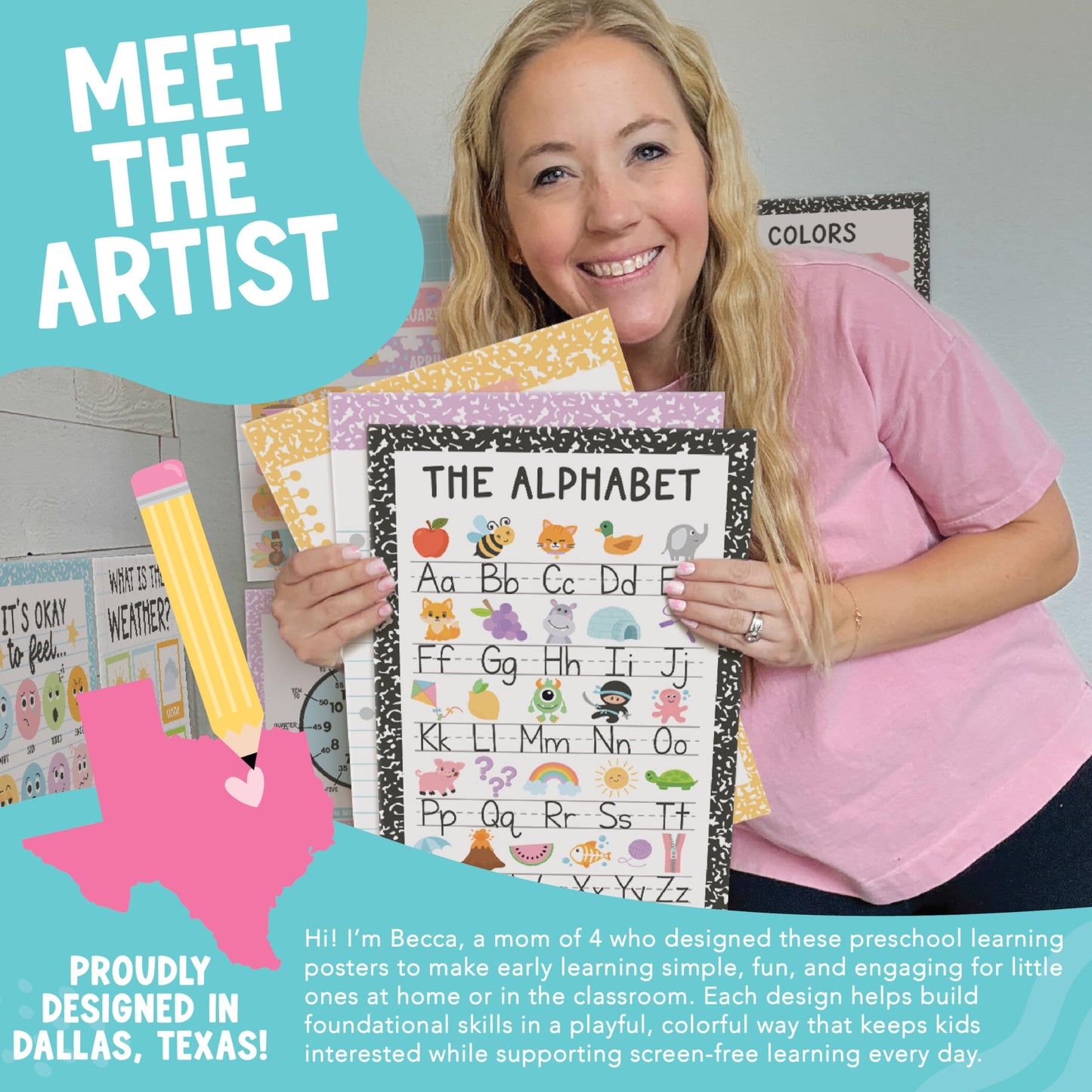 Hadley Designs 16 Educational Posters for Classroom Must Haves - Laminated Pre-K Posters for Toddler Homeschool Essentials, Toddler & Preschool Learning Activities, Kindergarten Classroom Decor
