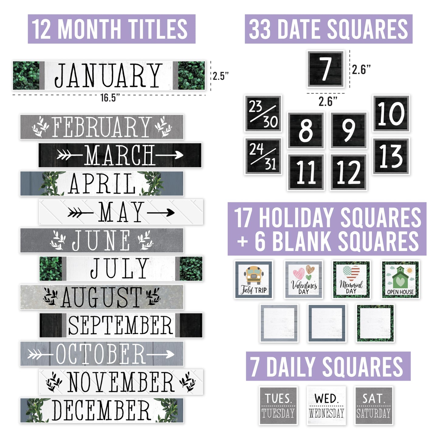 Hadley Designs Classroom Calendar Set Bulletin Board Decorations - Neutral School Calendar for Classroom Decor, Kindergarten Preschool Elementary Teacher Must Haves, Homeschool & Daycare Essentials