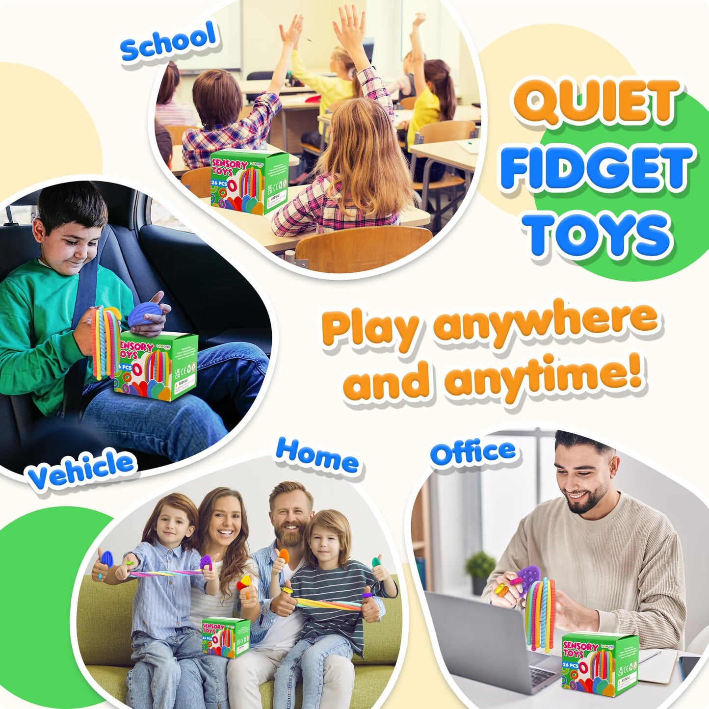 Fidget Sensory Toys for Kids: 26 Pack Quiet Squishy Fidgets for Classroom Students Prizes- Textured Soft Fidget Rings Stretchy Strings for Autism - Office Desk Toddler Travel Fidget Box,Easter Gifts
