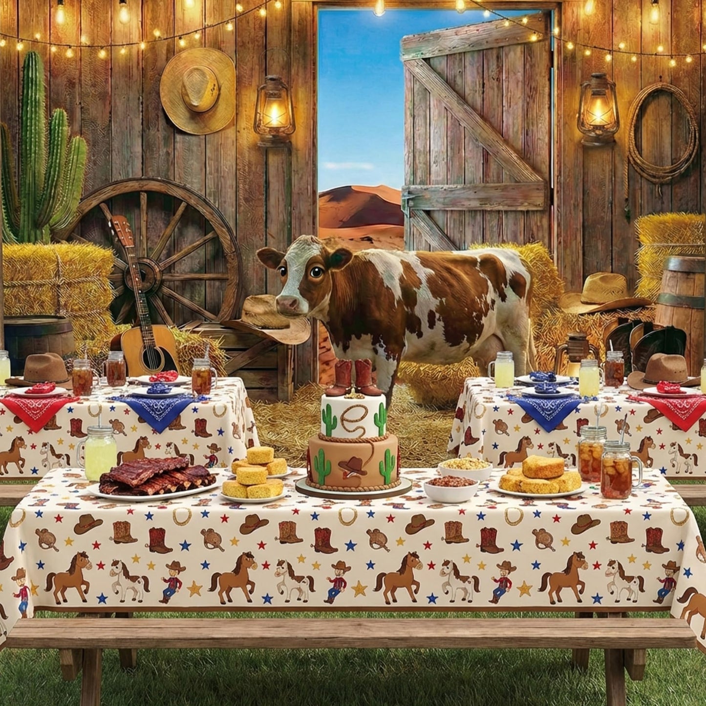 Western Barn Backdrop Cowboy Backdrop - 7x5ft Rustic Farmhouse Country Photography Background Wild West Wooden House Vintage Farm Backdrops for Birthday Party Wedding Baby Shower