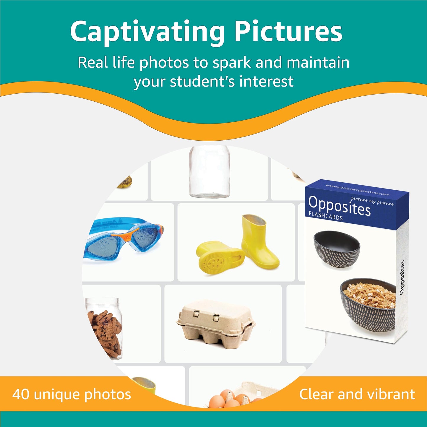 Picture My Picture Opposites Flash Card Set – Speech Therapy Tool for Vocabulary, Communication & Thinking, Scratch-Resistant with Activity Guide, Suitable for Education, ESL & ABA – Set of 40