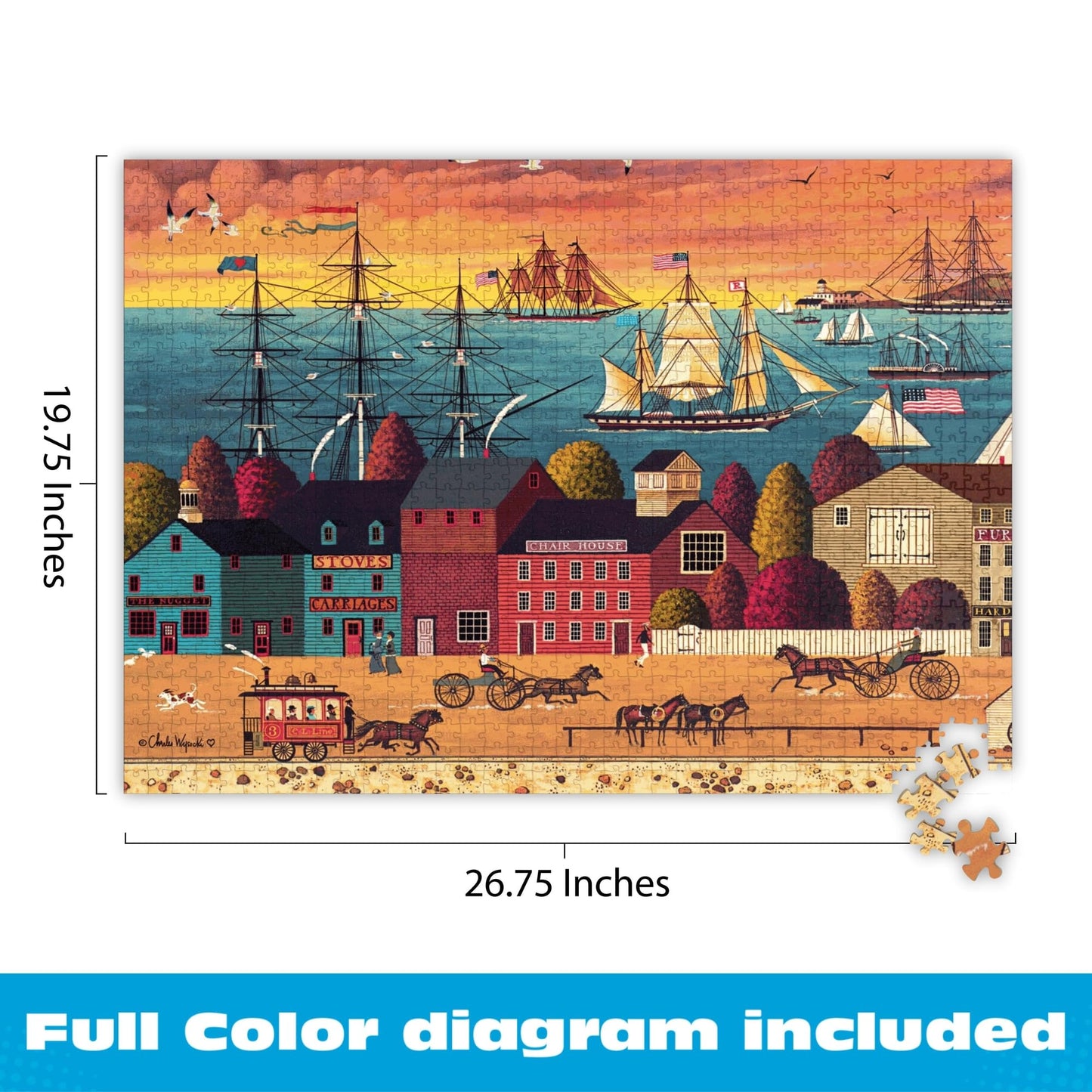 Buffalo Games Charles Wysocki - Hoopla at the Harbor - 1000 Piece Jigsaw Puzzle - Adult, 26.75 x 19.75 in - Includes Poster - Adult Jigsaw Puzzles