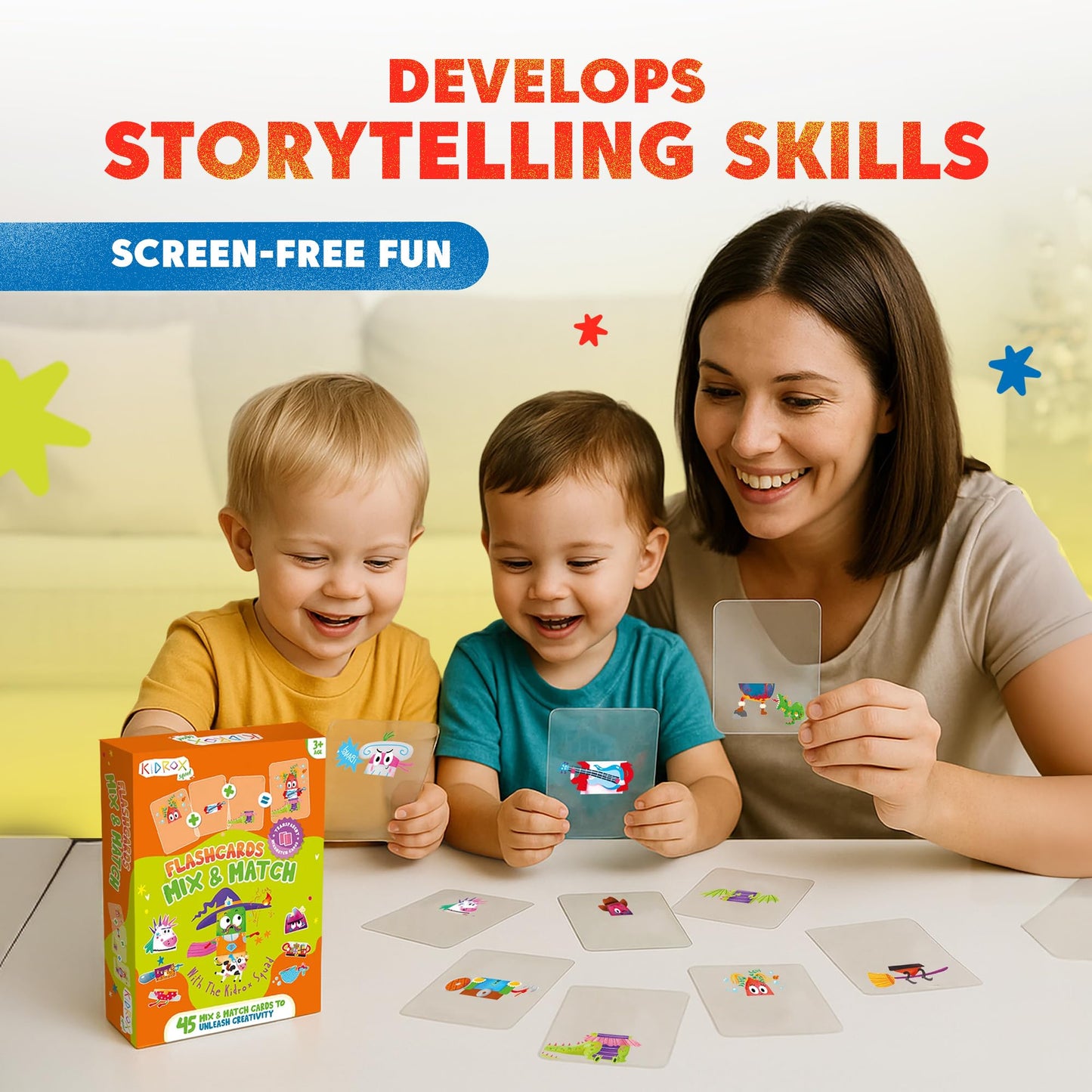 Kidrox Mix & Match Character Building Flash Cards, Transparent Layerable Learning Cards, 45 Pack