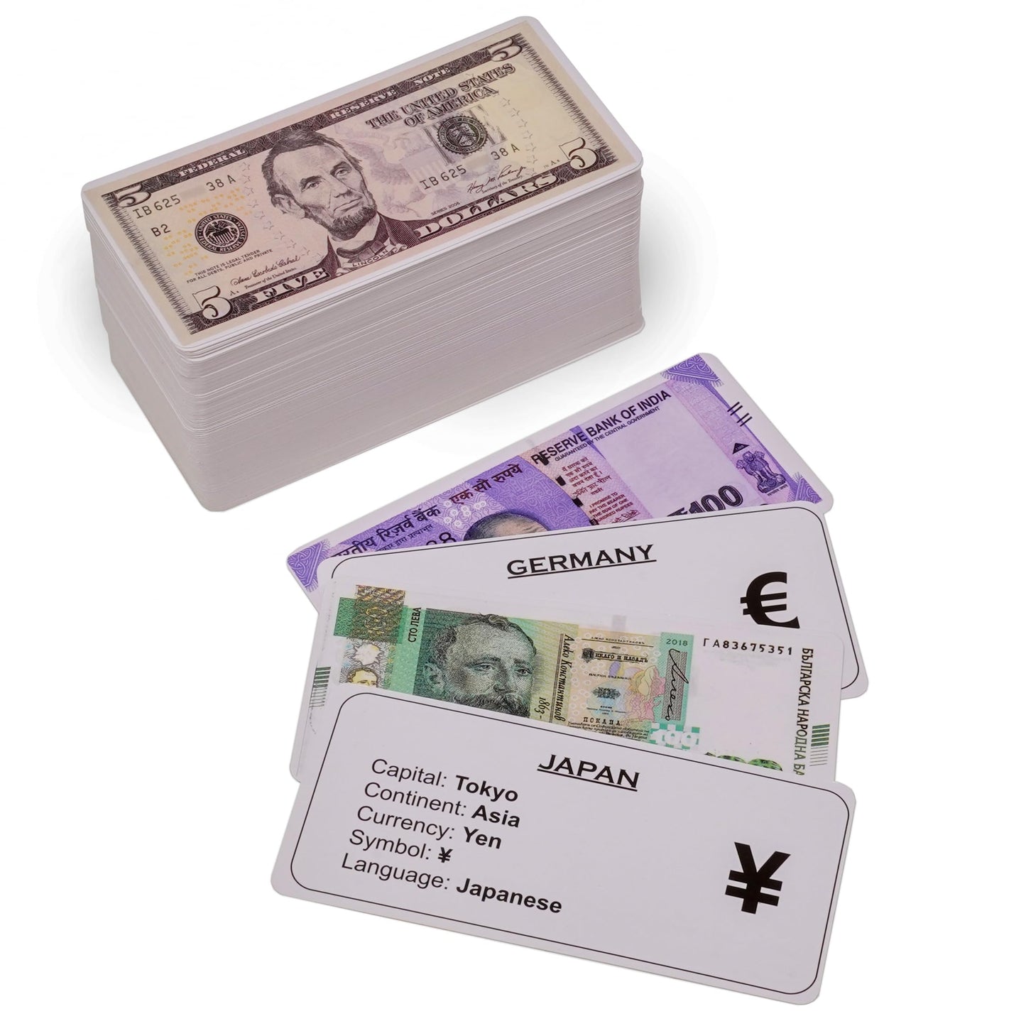 World Country Flags Flash Cards for Kids, Currency Flash Cards, 195 + 195 = 390 Educational Country Geography Games Cards