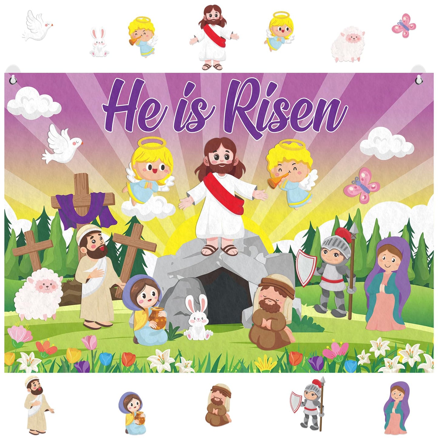 Cinrobiye Christian Easter Felt Board Set, Jesus Resurrection Story Scene with Reusable Pieces, Religious Teaching Tool Gift Set for Sunday School Classroom, Easter Basket Stuffers Party Favors