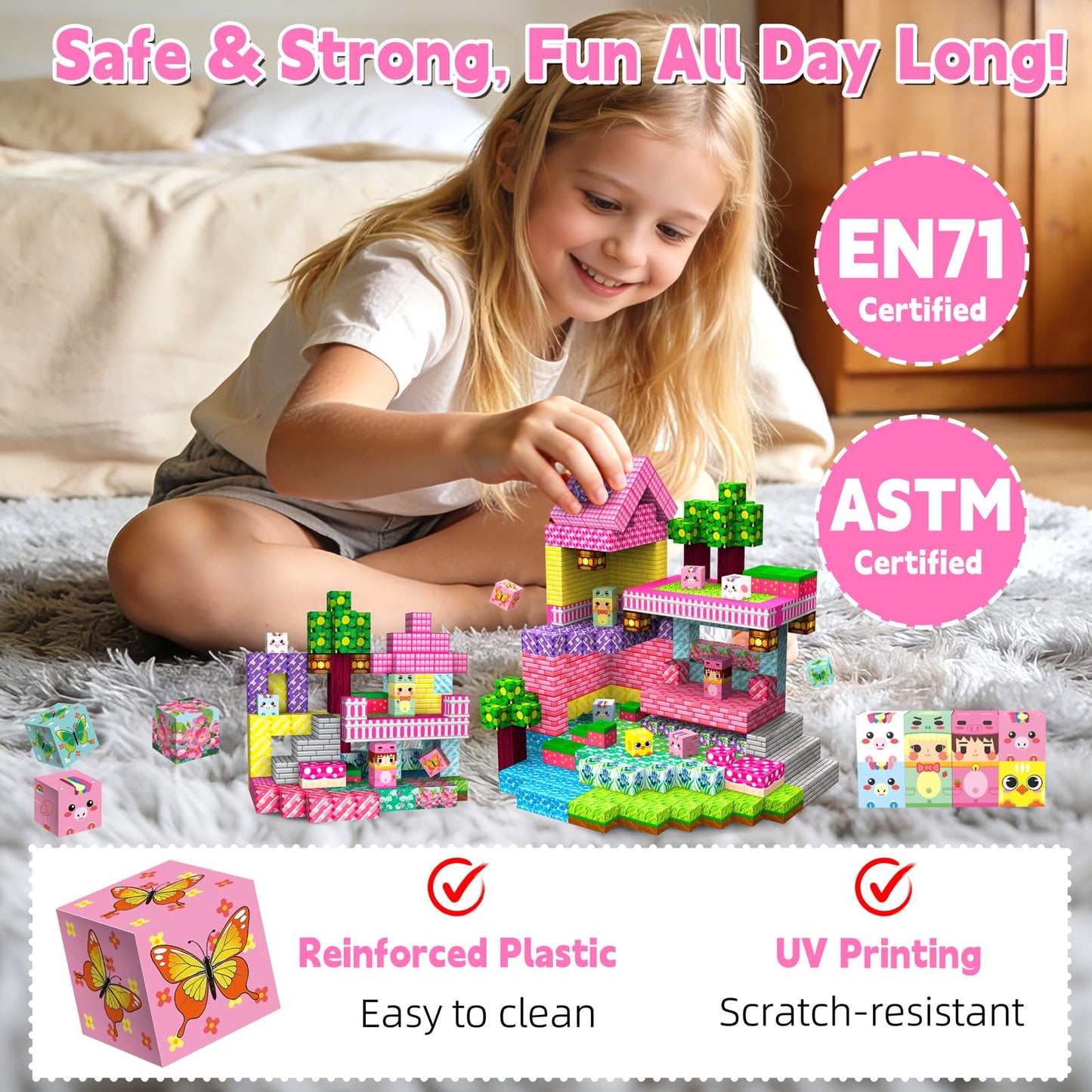 Gryxpox 200 PCS 0.8in Magnetic Blocks,Magnetic Building Cubes, Build Flower World Set,Stacking Magnets, STEM Sensory Toys for Ages 3+ Toddlers Kids Girl Boys Easter Birthday Gifts