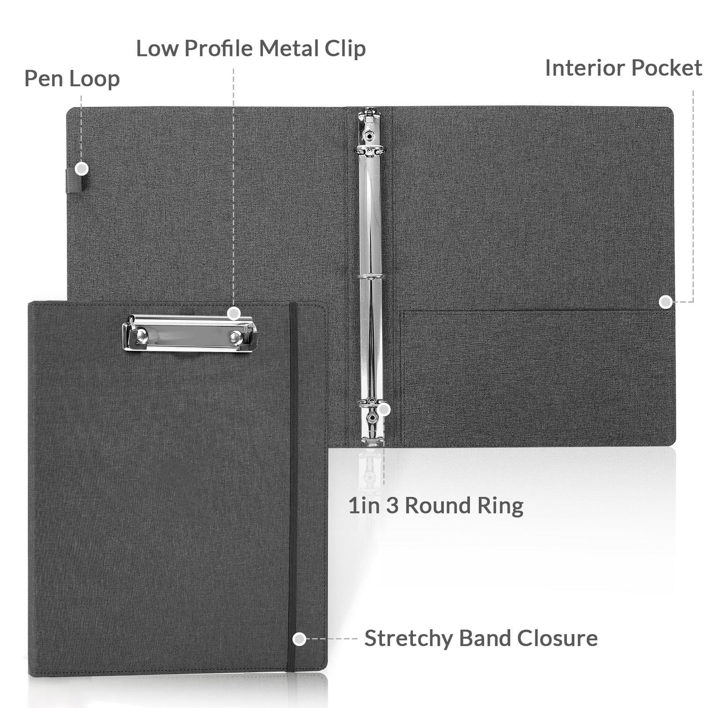 SKYDUE Clipboard Binder with Dividers,1 Inch 3 Ring Binder with Clipboard on Front for Organizer, Clipboard Folder with Pocket, Labels Office Supplies Gray