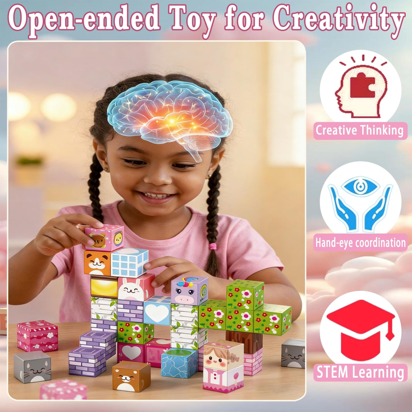 Varaict Magnetic Building Blocks - 40 PCS Animal Cubes Set with Cats Bears Unicorns & Storage Case, STEM Educational Toys for Kids Ages 3-8