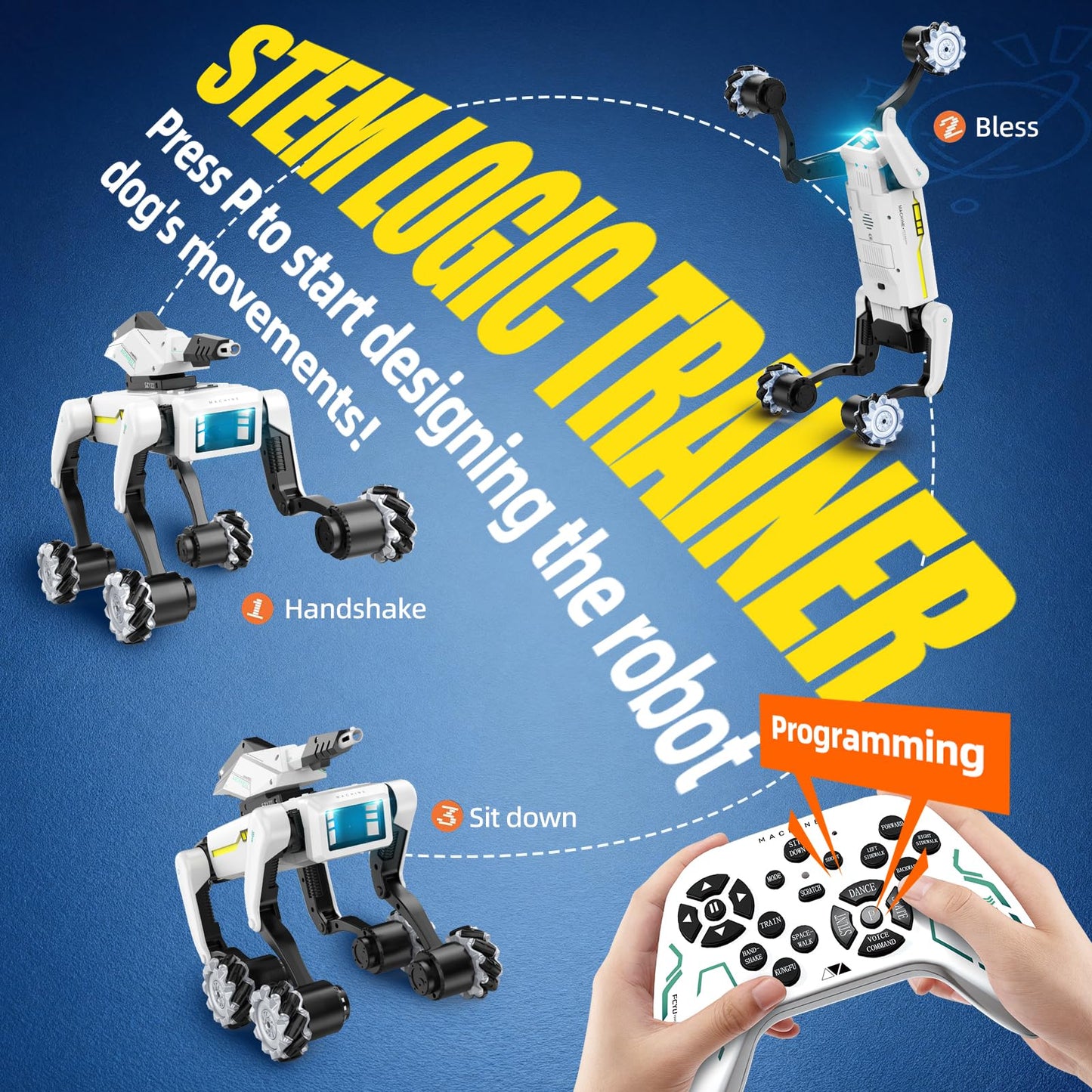 WEACFUS 3 in 1 Robot Dog with Wheels Kit, 30+ Bionic Actions, Voice & Remote Control, Programmable Moves, All-Terrain Stunt Pet, Ideal Gift for Kids Aged 6+(Removable Claw & Cannon)