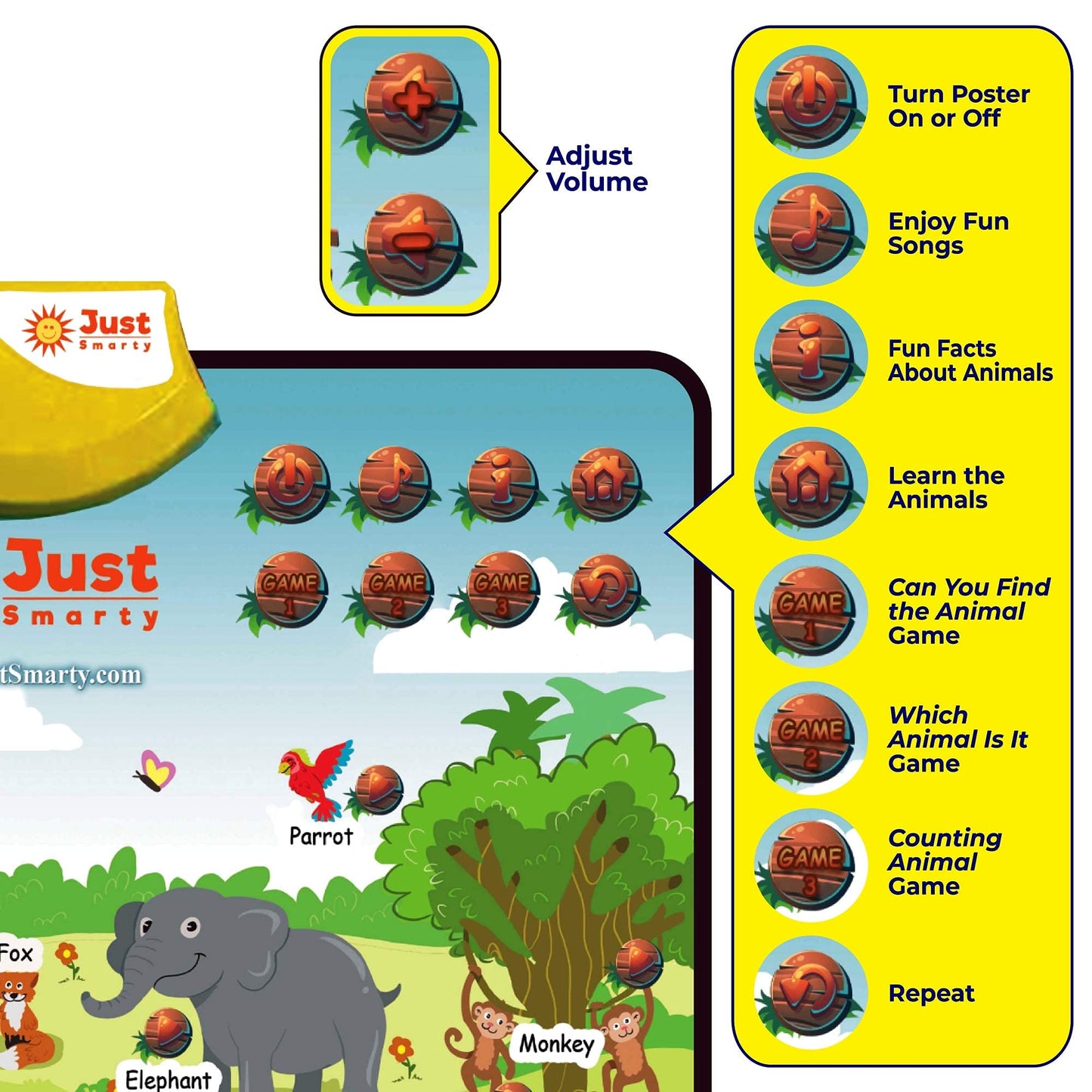 Just Smarty Zoo Animals Toddler Learning Toys Ages 3-6 | Sounds, Counting & Memory Games | Learning Resources Animals for Kids | Animal Facts Game | Toddler Learning Activities