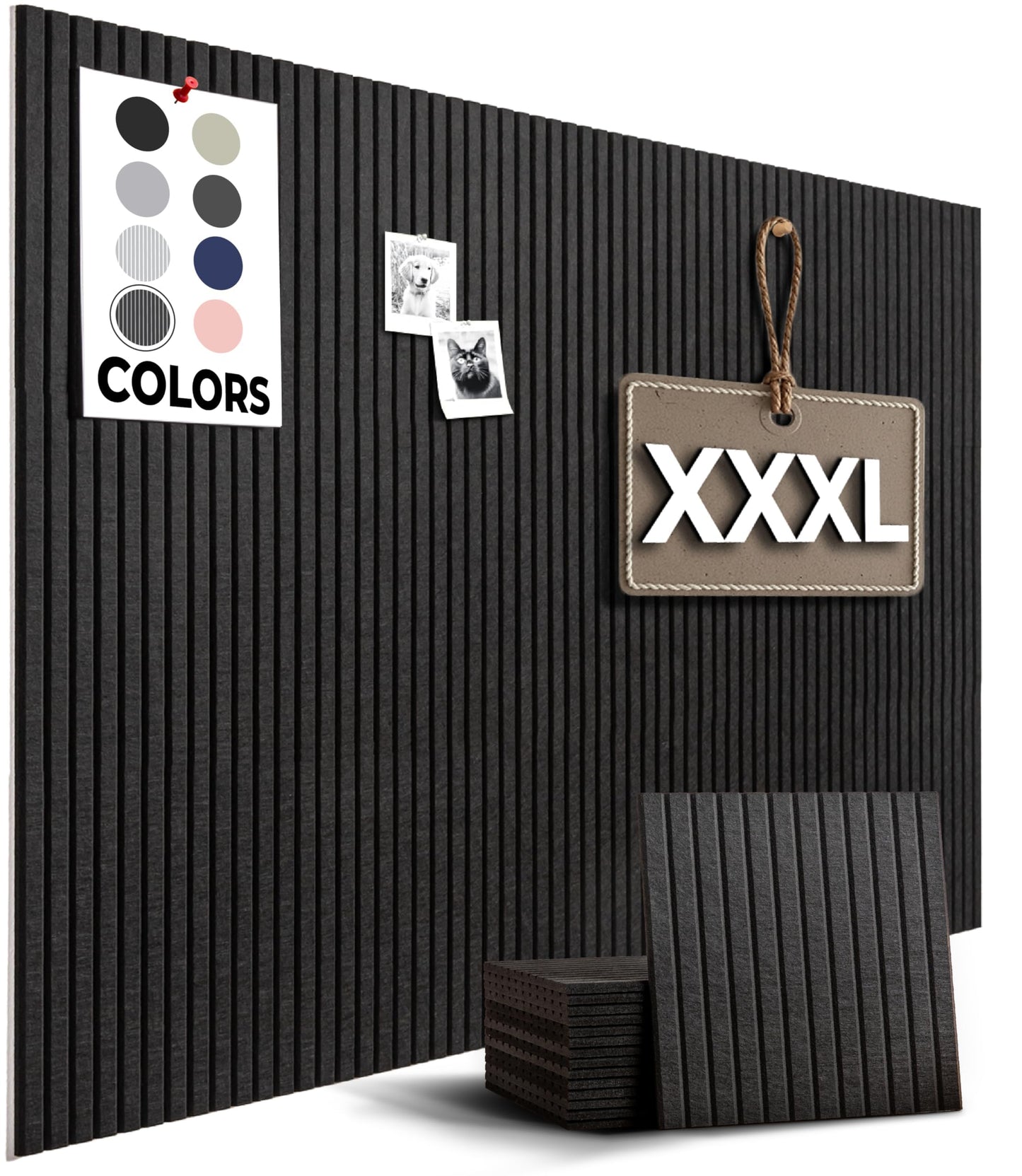 WALLHERO Large Bulletin Board, Tack Board, 59"x36" | 15 Pack | Wall Pin Board, Cork Board Alternative for Walls, Tablero de Corcho para Pared, Cord Board for Wall (Black Slats)