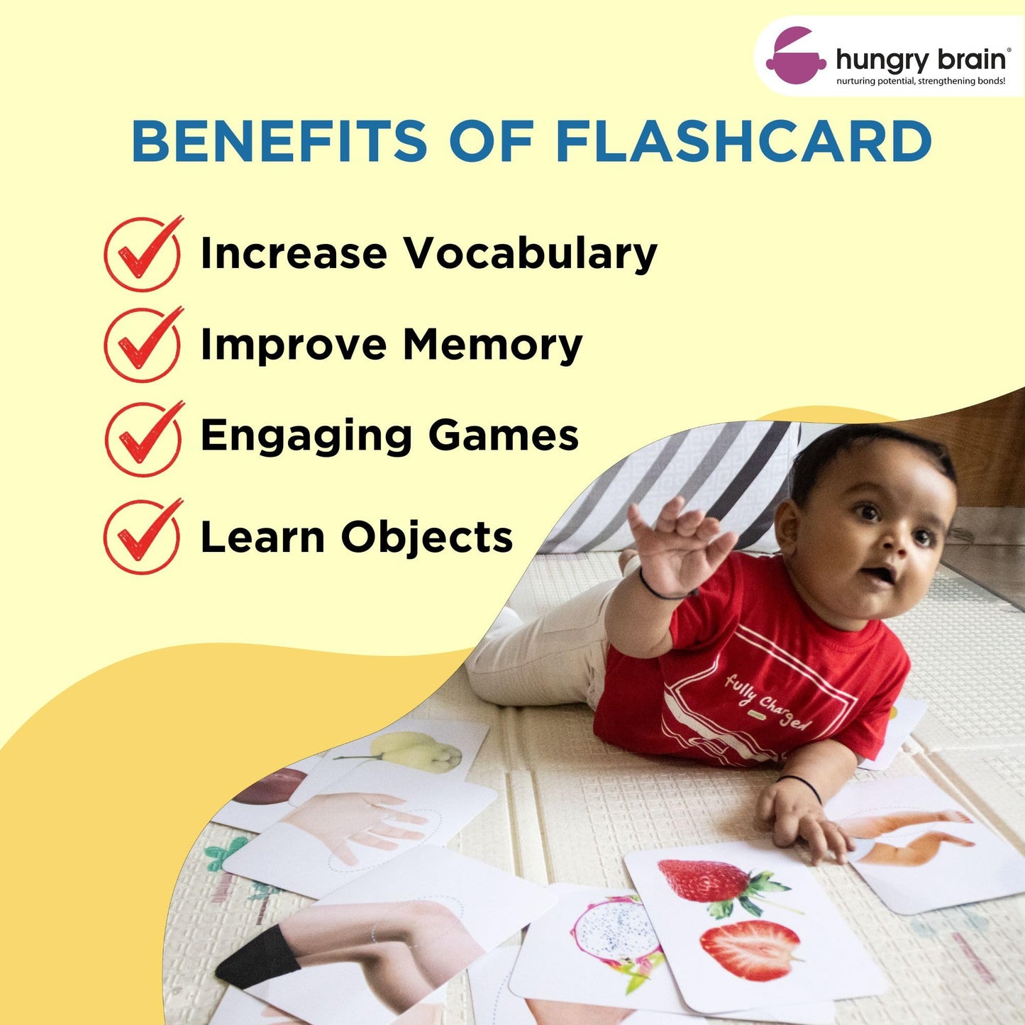Hungry Brain Domestic Animals Flash Cards for Toddlers Ages 1-6 | Montessori Educational Learning Cards for Babies & Kids | Farm Animal Vocabulary, Preschool Learning & Homeschool
