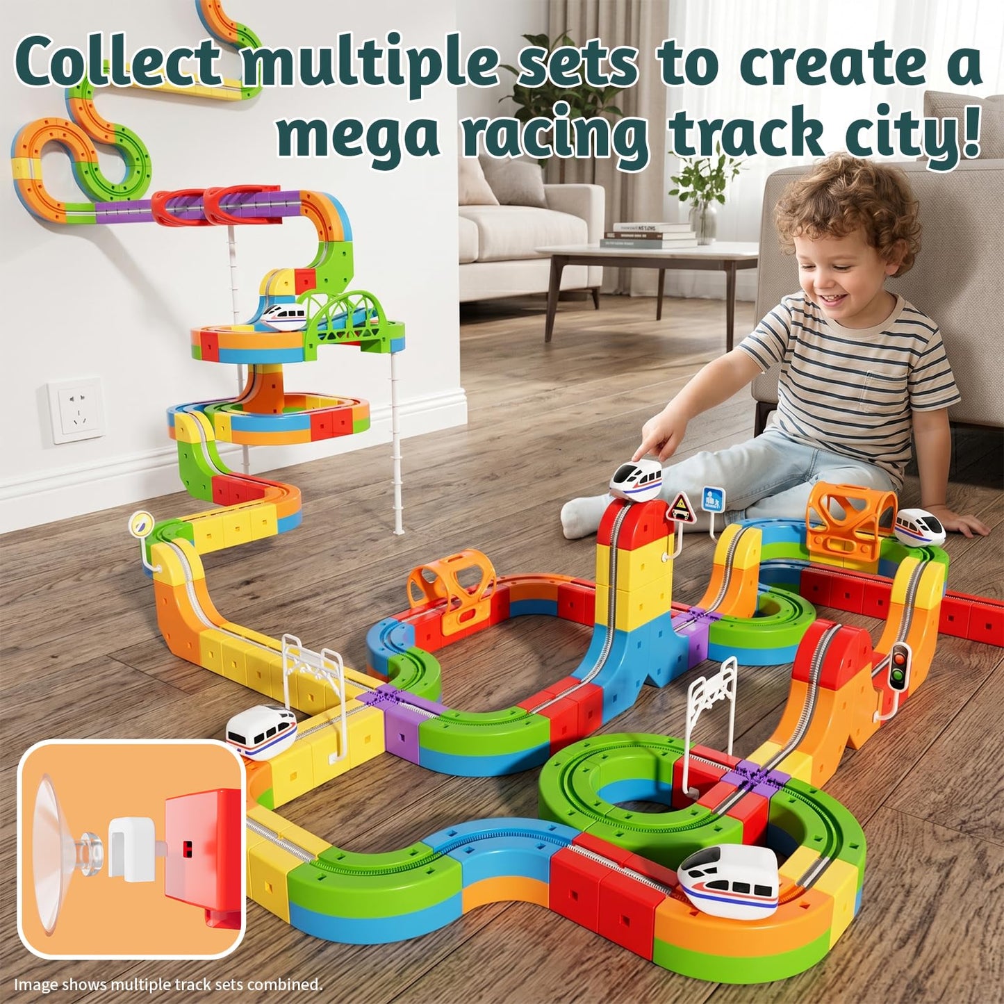Wdebay Click Rail Electric Train Set 3D Magic Flexible Race Track for Kids 3 4 5 6 7 8 Years Old, Race Car Track with Anti-Gravity, Educational STEM Toy for Boys Girls Birthday (Ultimate Set)