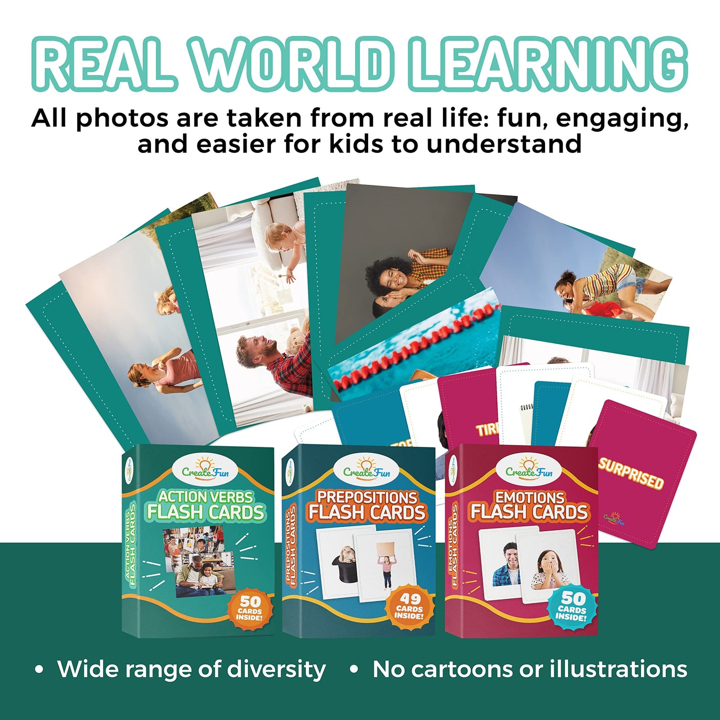 149 Prepositions, Emotions & Action Verbs Flash Cards Set - Educational Photo Cards with Learning Games for Toddlers, Kids, Adults, Seniors, Preschool Prep, Speech Therapy and ESL Teaching Materials