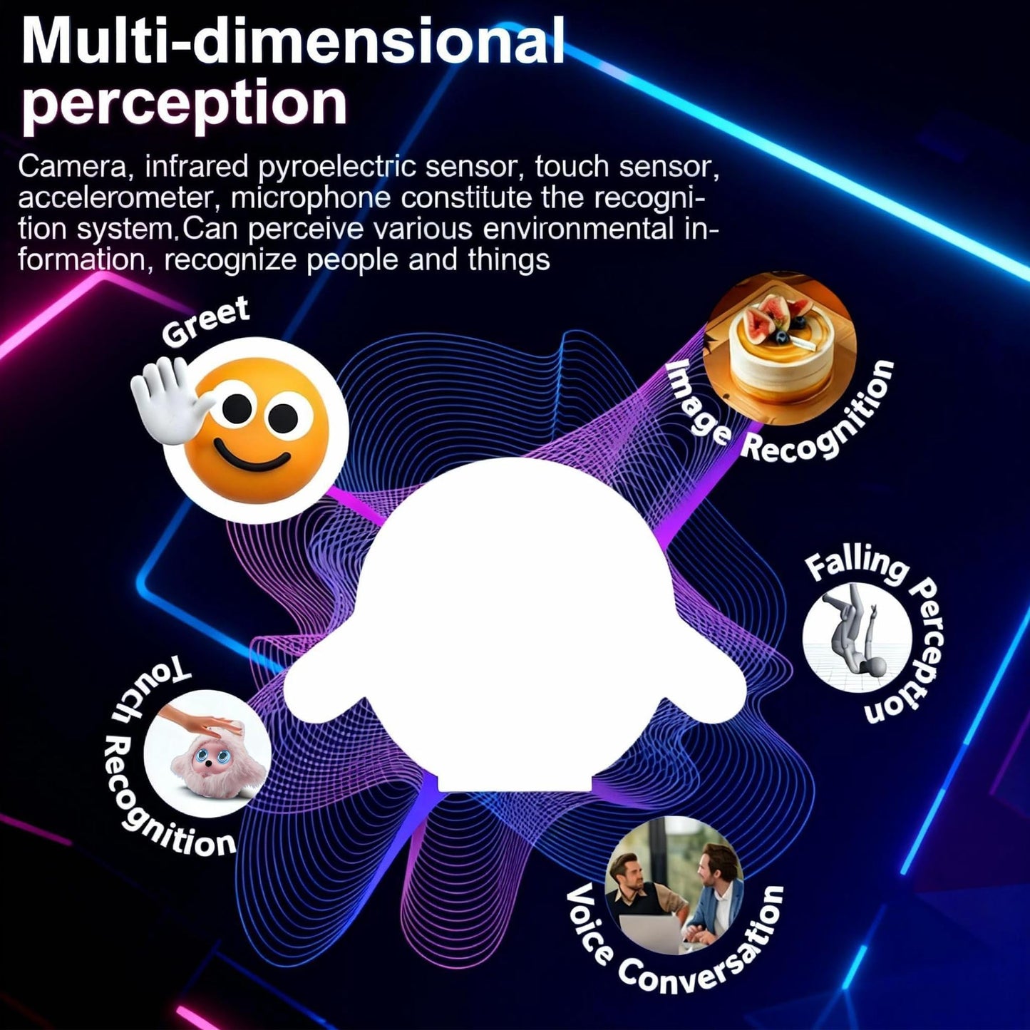 Funio AI Smart Robotic Pet, Cute Emotional Companion Robot with Multimodal Interaction, Replaceable Fluffy Cover, Voice Conversation, Touch Sensing, LCD Screen, Suitable for Home & Office