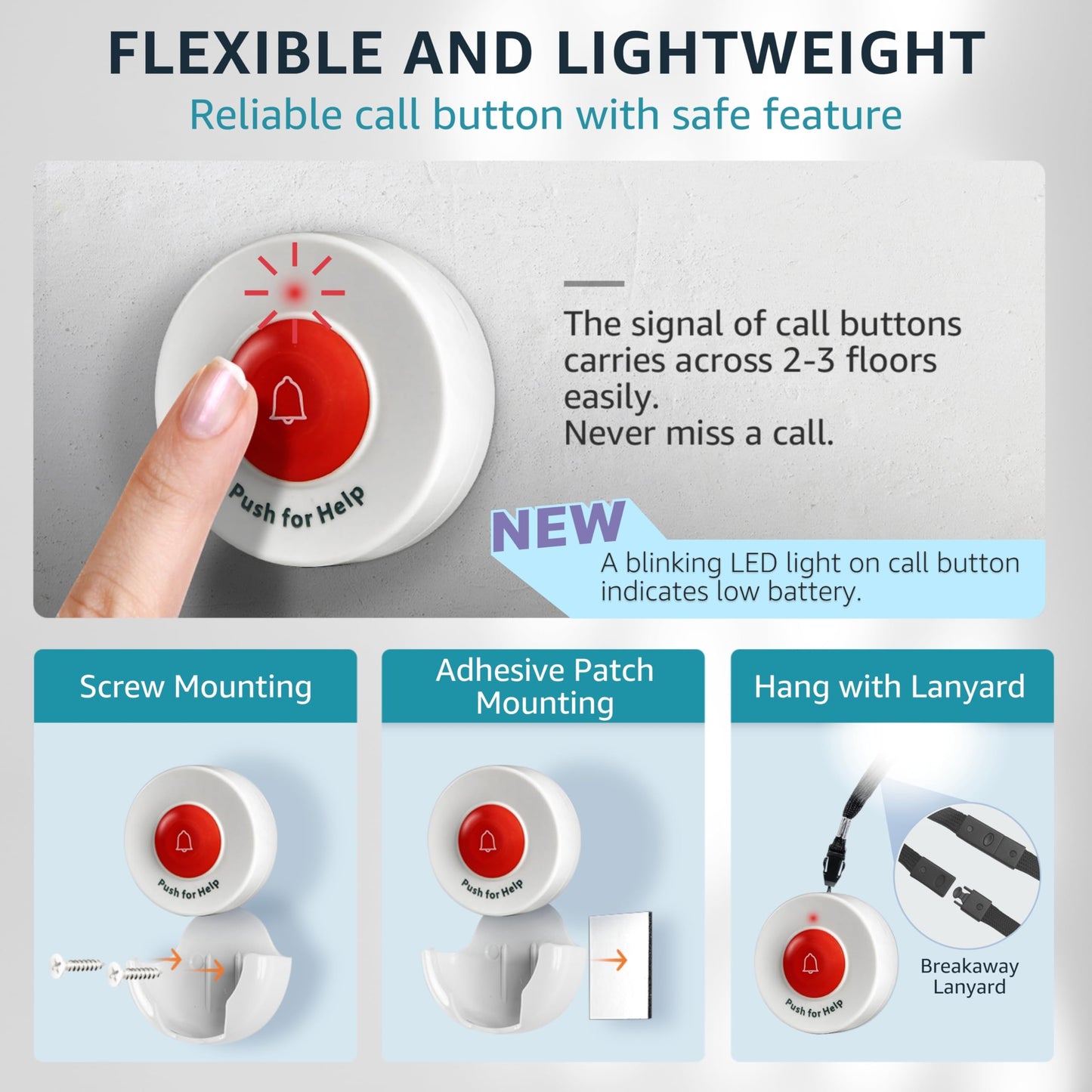 SYNLETT Caregiver Pager Call Button Wireless Call Bell Alert Buttons for Patients Elderly Seniors Home Portable Nurse Call System Bed Alarm Fall Prevention Emergency