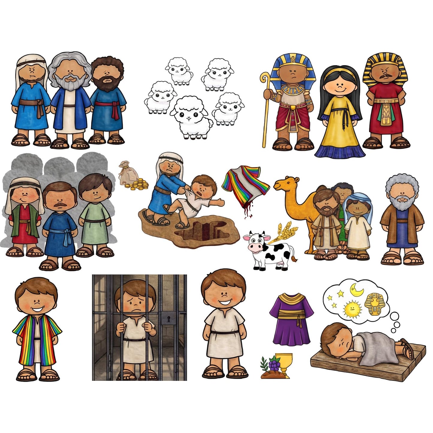Teyva Daily 22 Pcs Bible Felt Board Stories Joseph Felt Figures Animals Bible Fairy Tales Flannel Board Stories for Classroom Storytelling Teaching