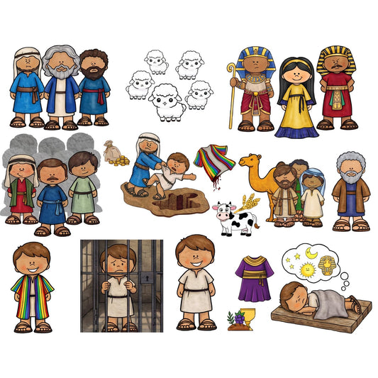 Teyva Daily 22 Pcs Bible Felt Board Stories Joseph Felt Figures Animals Bible Fairy Tales Flannel Board Stories for Classroom Storytelling Teaching