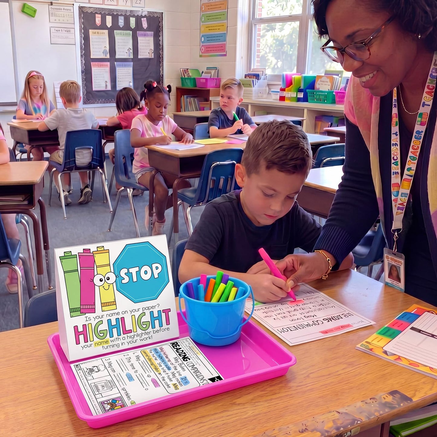 Sabary Classroom Management Tools Highlight Your Name Station No Name Reminder Complete Turn-in Station Kit Teacher Essentials Preschool Elementary Classroom Back to School Student Organization
