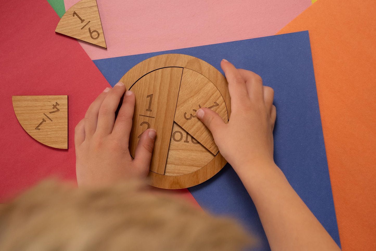 Fraction Tiles - Laser Engraved Alder Wood - Includes 5 inch Tile Holder and Fraction Tiles (78 Tiles)