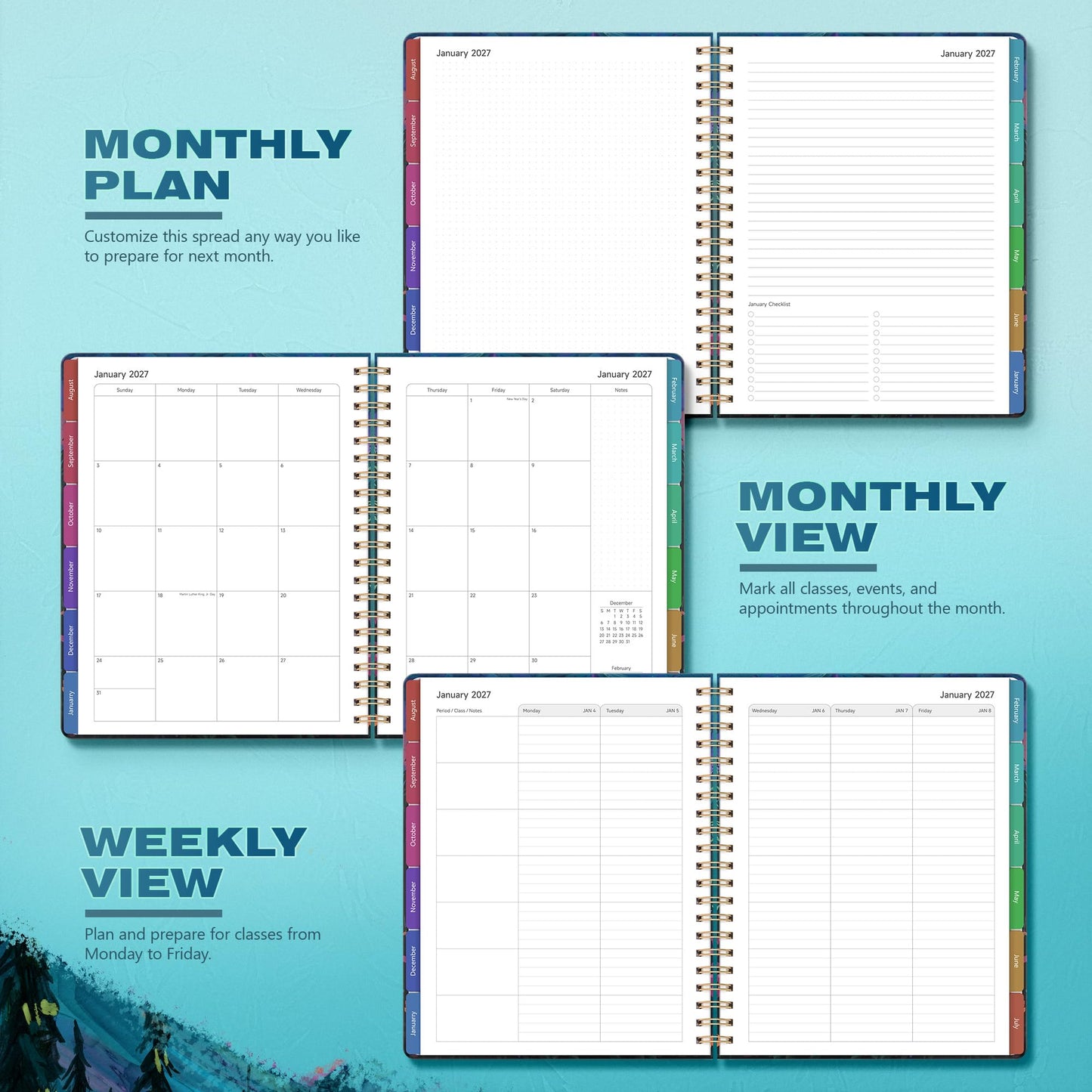 Teacher Lesson Planner 2026-2027 Academic Year, Aug 2026-Jul 2027, Deluxe 26-27 Lesson Plan Book for Teachers Supplies & Homeschool Planner with Pocket & Monthly Tabs, 8.5" x 11", Wild Mountain