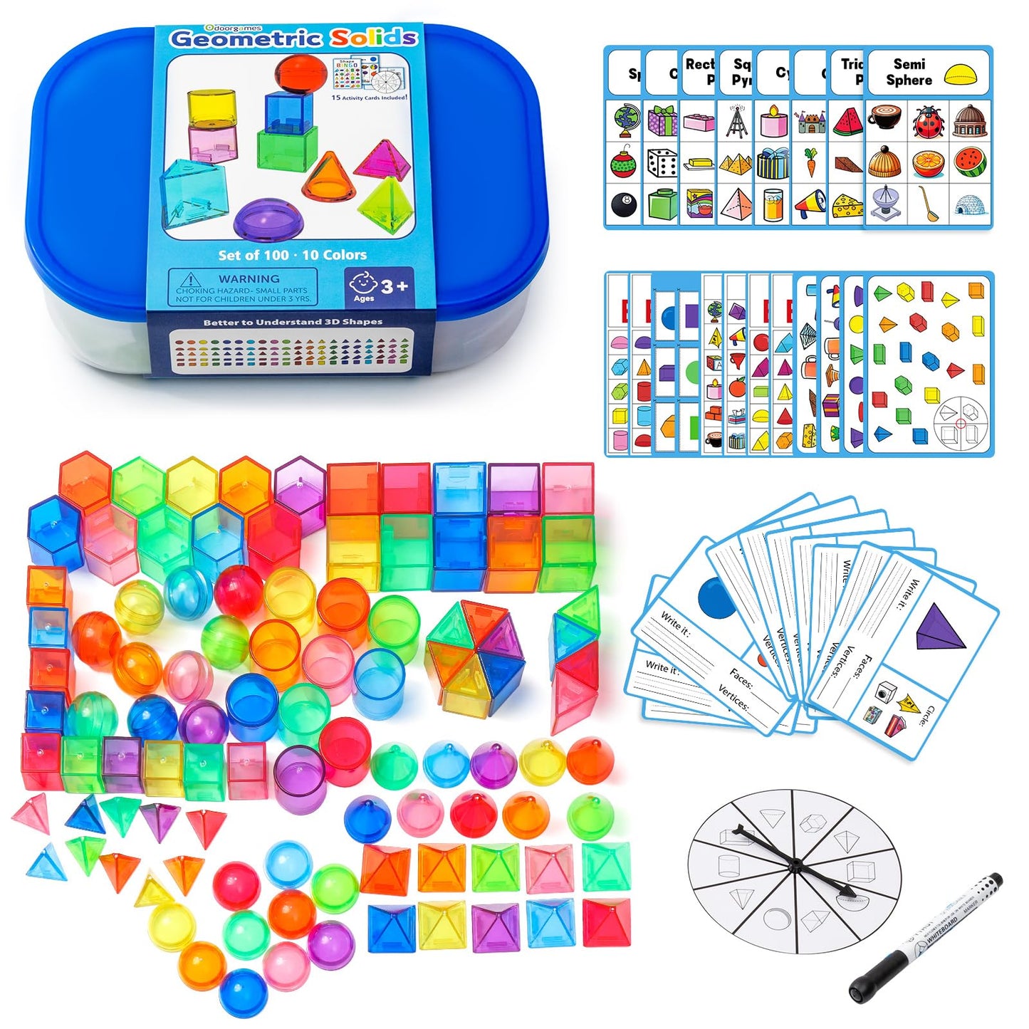 Odoorgames 100 Pcs 3D Shapes for Teaching - Geometric Solids and Geometry Manipulatives for Classroom - Enhance Learning Experience