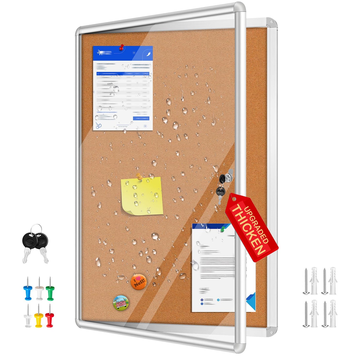 Magula 36"x24" Enclosed Bulletin Board Tamper-Proof Dispaly Case, Aluminium Frame, Shatter Resistant Lockable Bulletin Board, Enclosed Cork Board for School, Office, Commercial, Hospital etc