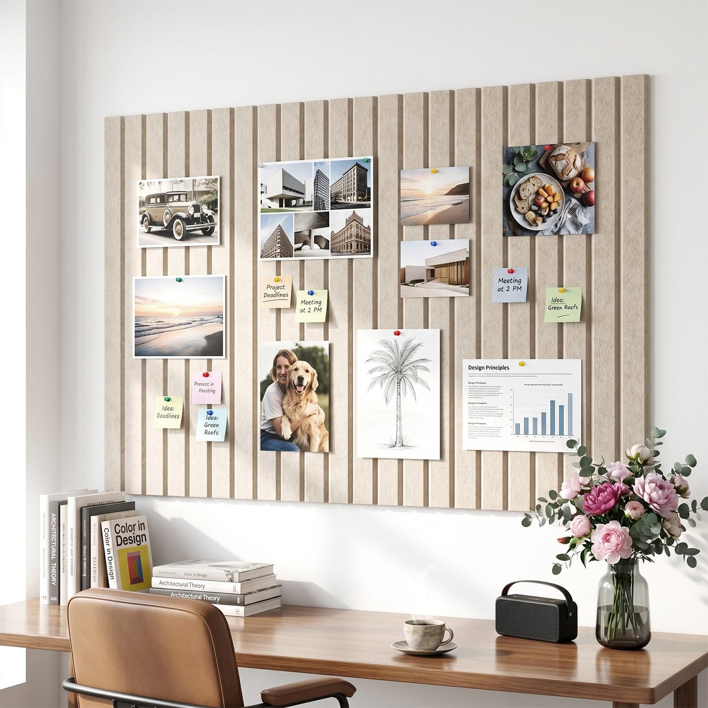 Kuyeyzu 12 Pack Felt Slatted Bulletin Board 11.8x11.8 Inches Alternative to Cork Boards for Walls with 60 Adhesive Tabs and Pushpins for Office Home Room Decor