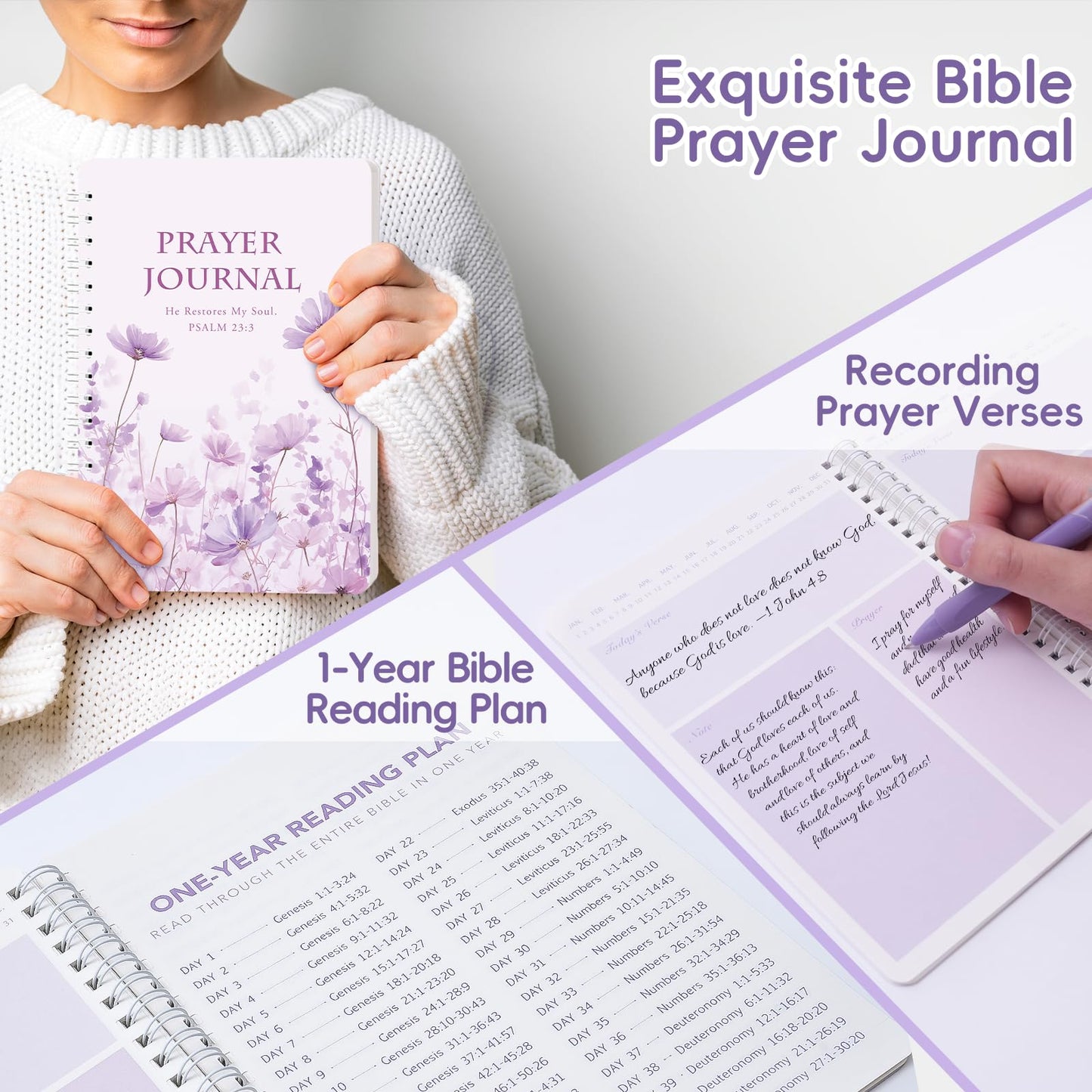 XKDOUS Bible Study Supplies Journaling Kit for Women, Bible Study Kit Journaling Supplies with Prayer Journal, Highlighters, Emergency Card, Pencil Case and More, Christian Gifts for Women, Purple