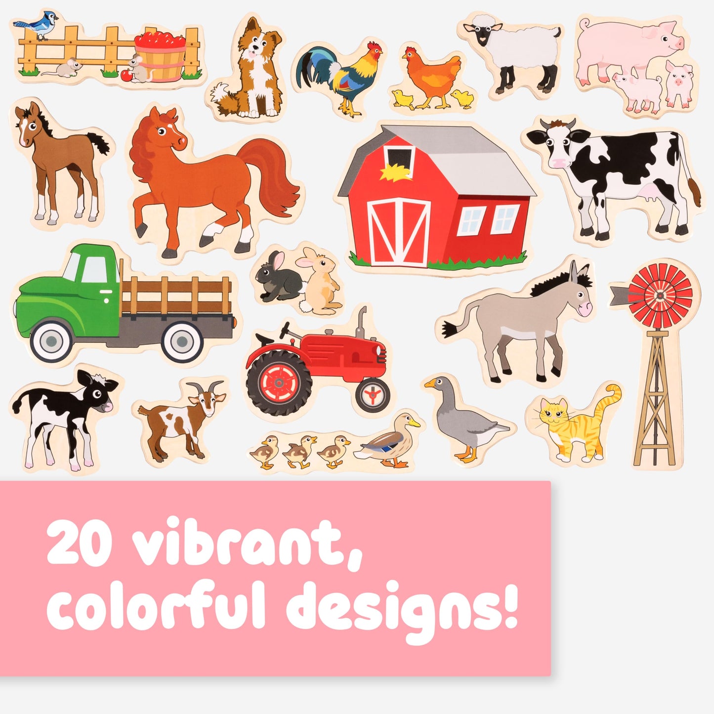 Spark & Wow Wooden Magnets | Farm | Magnets for Kids Ages 2+ | Open-Ended Play | Adhere to Fridges, Whiteboards and More