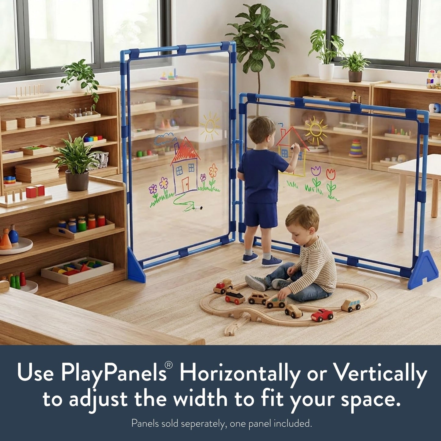 Children's Factory Big Screen PlayPanel, Kids Room Divider, Classroom Privacy Screen, Cantilever Feet Included, Clear