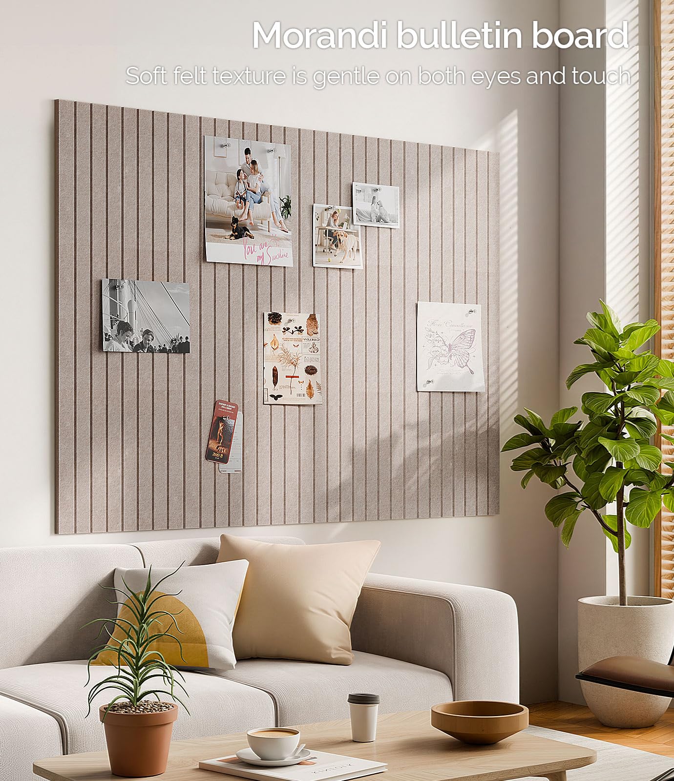 Bounmer Large Cork Board Alternative 48“ x 36”, 12-Pack Felt Bulletin Board Tiles with 60 Safe Removable Adhesive Tabs & 30 Pushpins, Cork Boards for Office Walls Decor (Taupe)