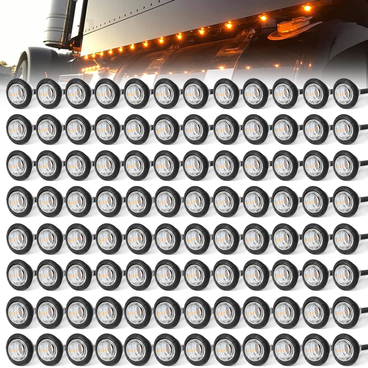 MADCATZ 3/4in Round LED Side Marker Lights, Waterproof, Clear/Amber, 0.8 x 0.75 x 0.75 inches, 100Pcs for
