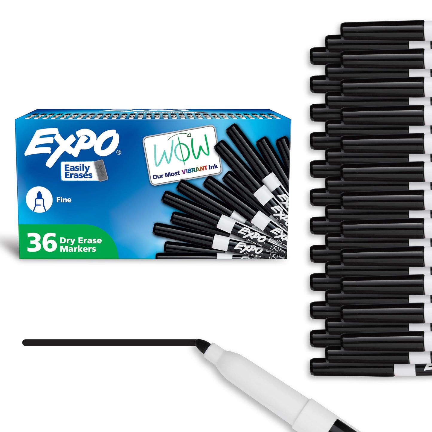EXPO Dry Erase Markers, Low Odor Ink, Black, Fine Tip, Easily Erases, Ideal for Classroom, Home, Office, Back to School, Teacher Supplies 36 Count (Pack of 6)