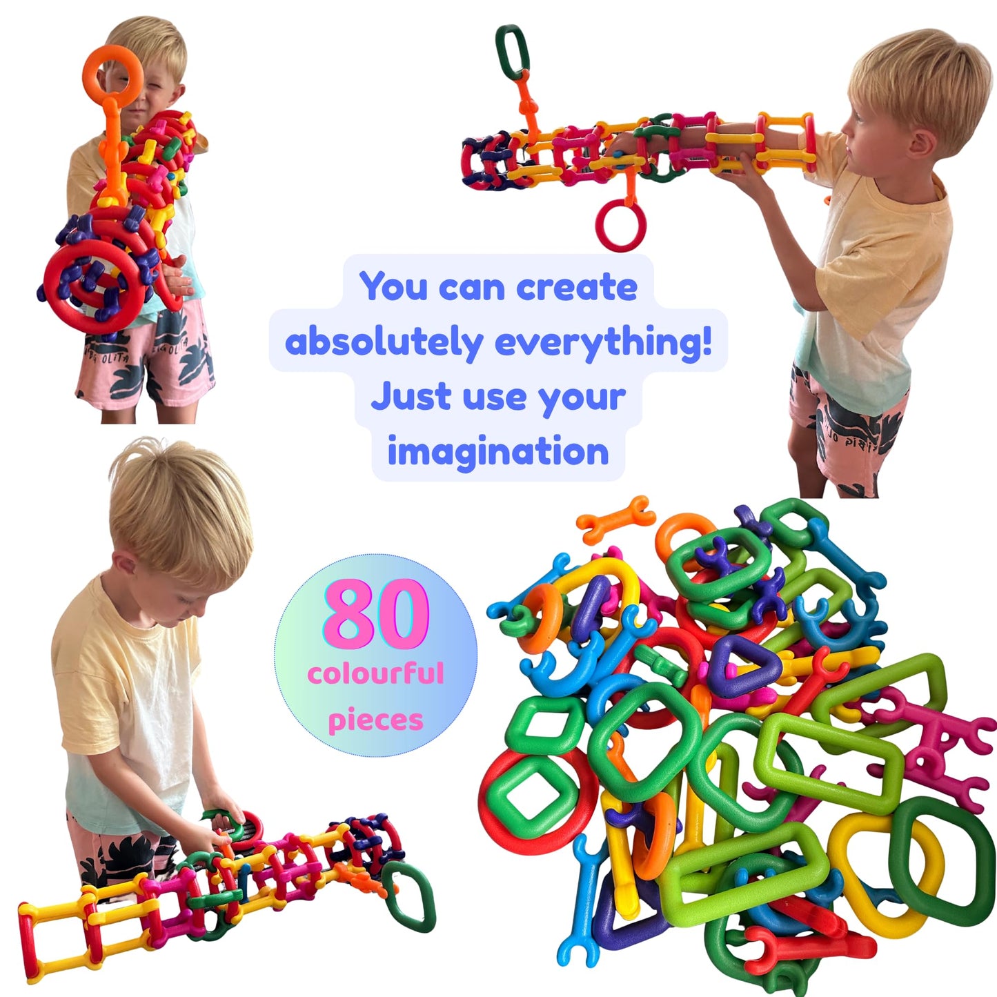 LAVIBI Click & Create Builder Set (80 pcs) - STEM Educational Interlocking Building Blocks for Kids Ages 2-7, Creative Construction Toy for Boys & Girls, Colorful Fine Motor Skills Toy