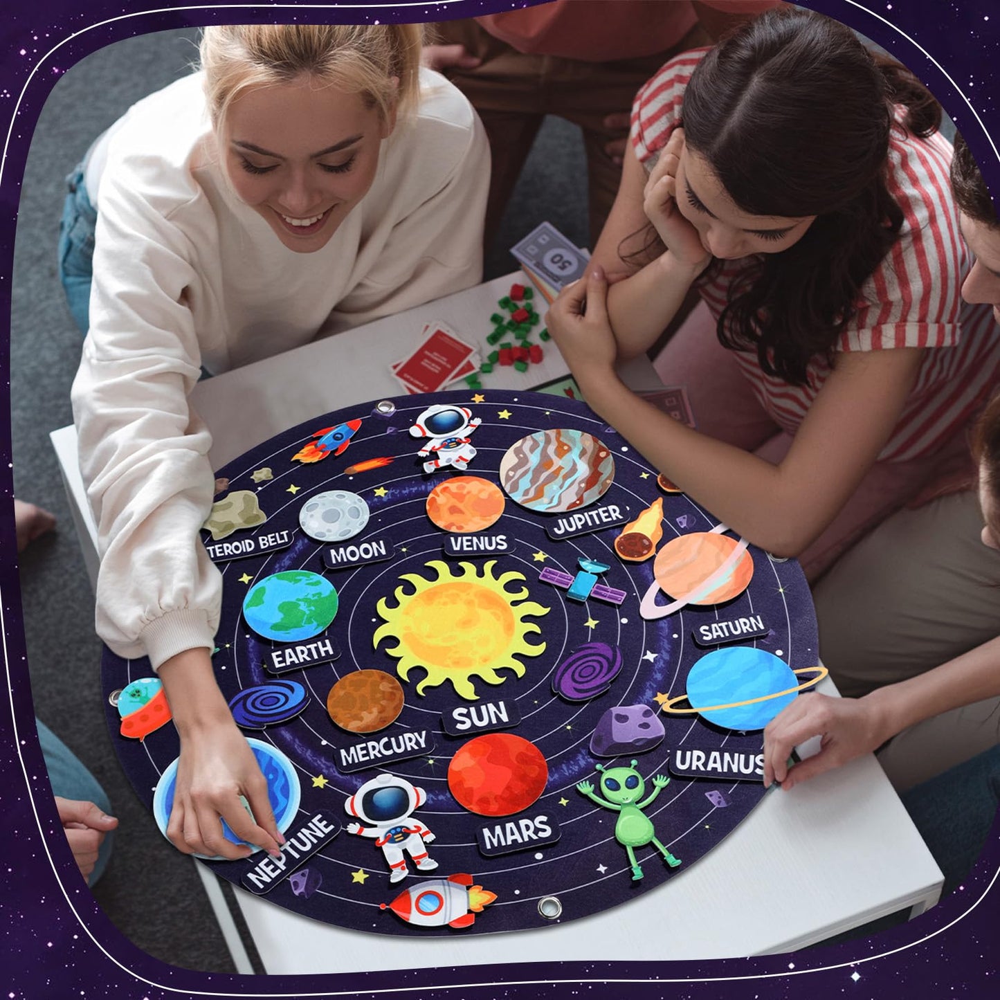 MiniInflat Felt Story Board Set Solar System Felt Story Board 2.5 Ft Outer Space Universe Storytelling Flannel Interactive Montessori Tool for Valentines Birthday Gift Space Learn (36,Solar)