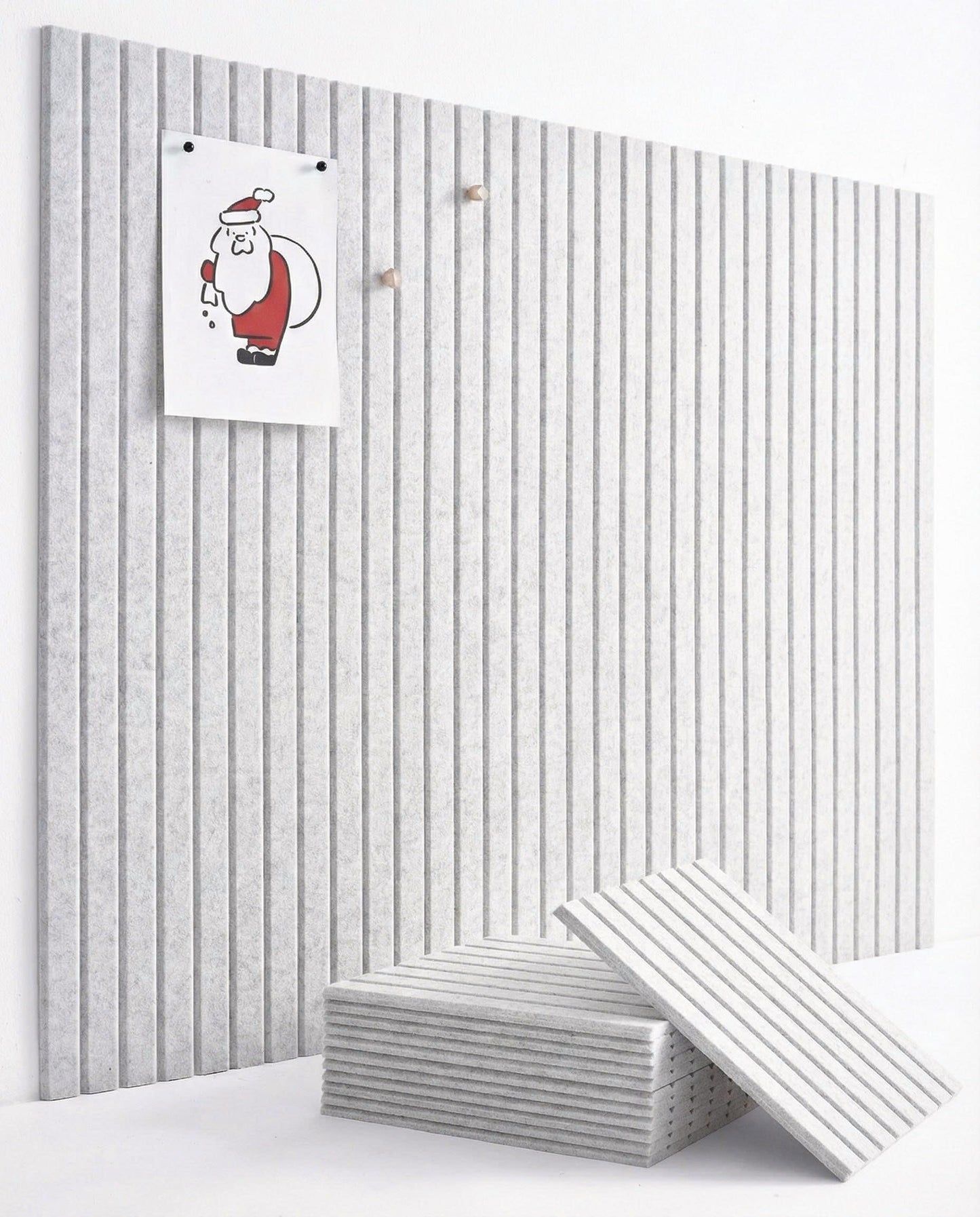 VIVELDA Felt Bulletin Board Tiles 48"x36" - 12-Pack Cork Board Alternative, Oeko-TEX Certified, NRC 0.95 Acoustic Wall Panels, Damage-Free Adhesive, Slatted Design, Home Office & Classroom (Marble)