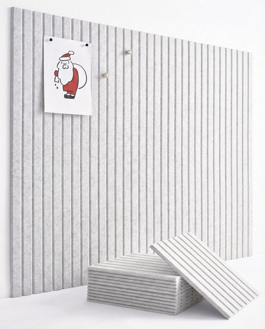 VIVELDA Felt Bulletin Board Tiles 48"x36" - 12-Pack Cork Board Alternative, Oeko-TEX Certified, NRC 0.95 Acoustic Wall Panels, Damage-Free Adhesive, Slatted Design, Home Office & Classroom (Marble)
