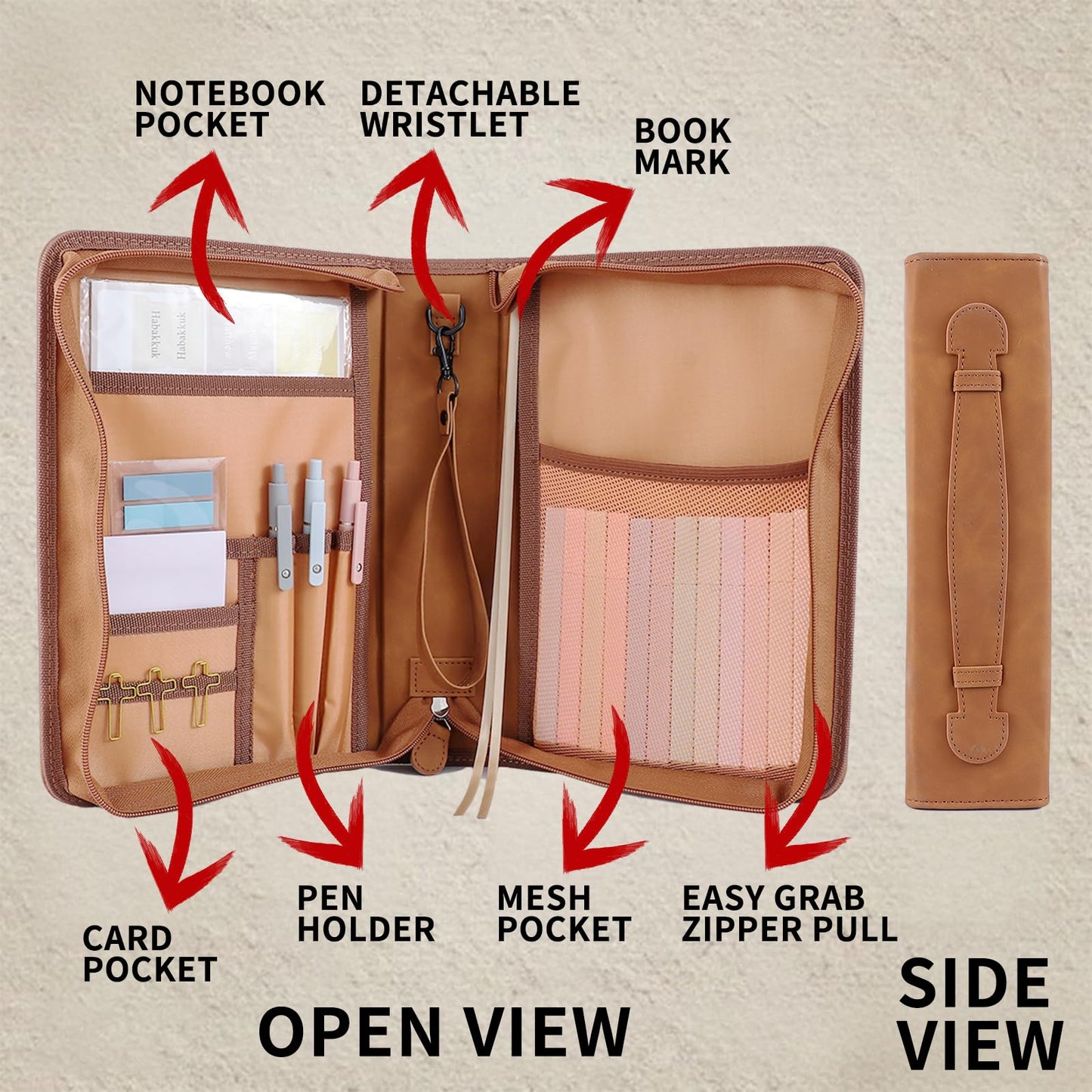 Leather Bible Cover Case with Durable Handle Quilted, Bible Journaling Kit, Bible Study Supplies & Christian Gift for Women and Teens