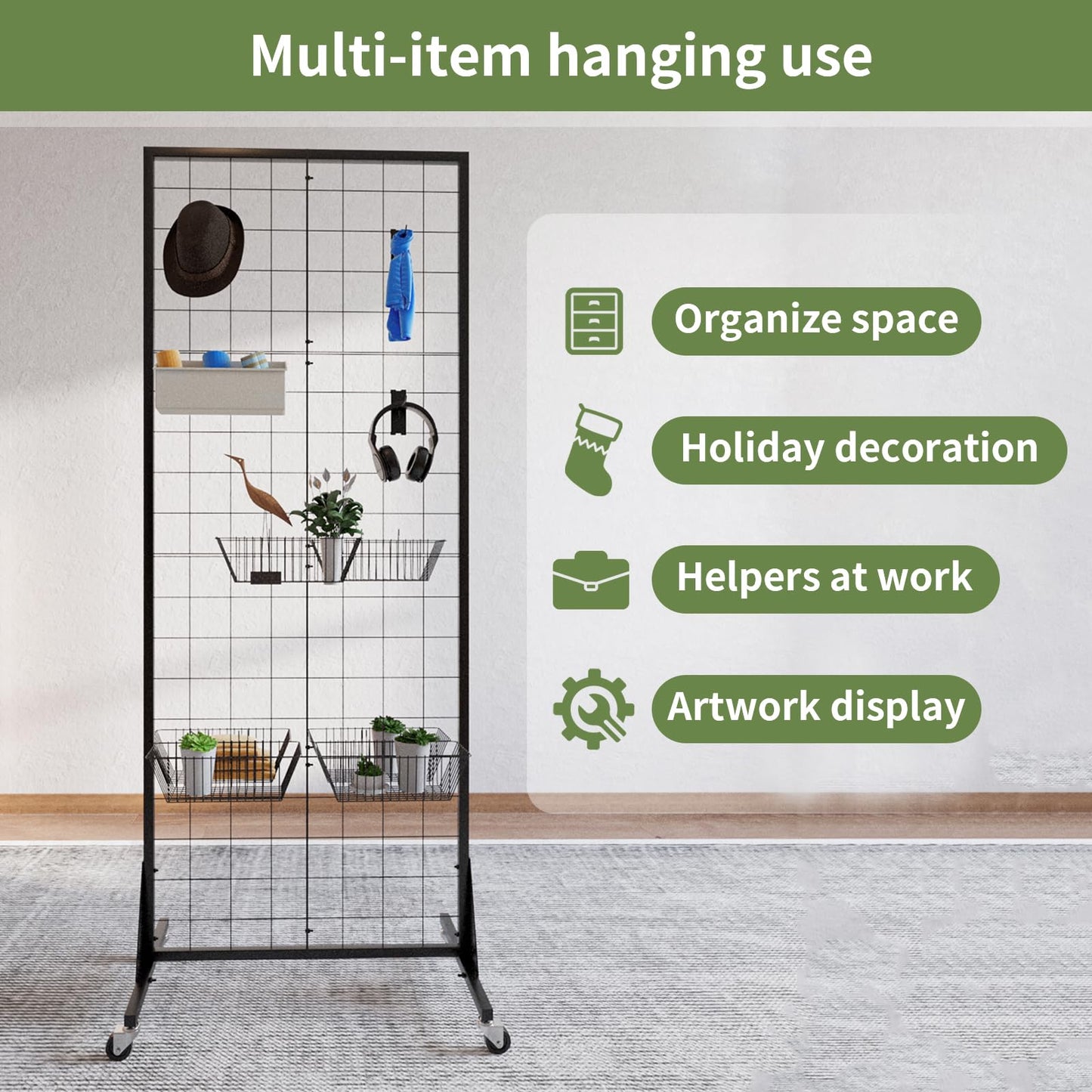 RCZSCBK 1-Pack Grid Wall Panels, 2' X 5.5' Ft Gridwall Panel Display Stand, Heavy Movable Floorstanding Detachable Gird Wall Panels,Suitable for Art Fairs(Lncludes 4-Pack Mesh Accessories)