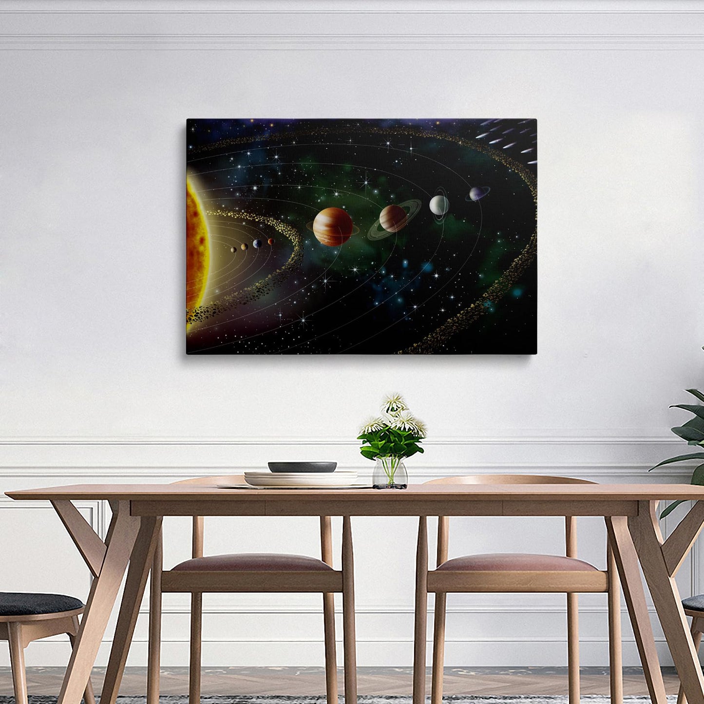 Framed Cool Space Theme Galaxy Astronomy Canvas Wall Art Universe Solar System Poster Planets Decor For Kids Living Room Bedroom Home Office Artwork Gift Ready To Hang(16x24 Inches)